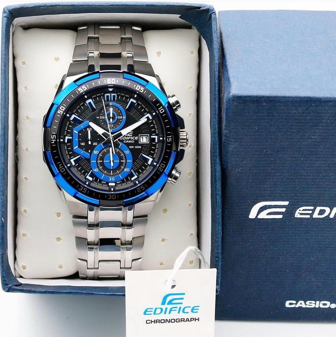 EDIFICE EFR539D BLUE DIAL WITH SILVER CHAIN 9515