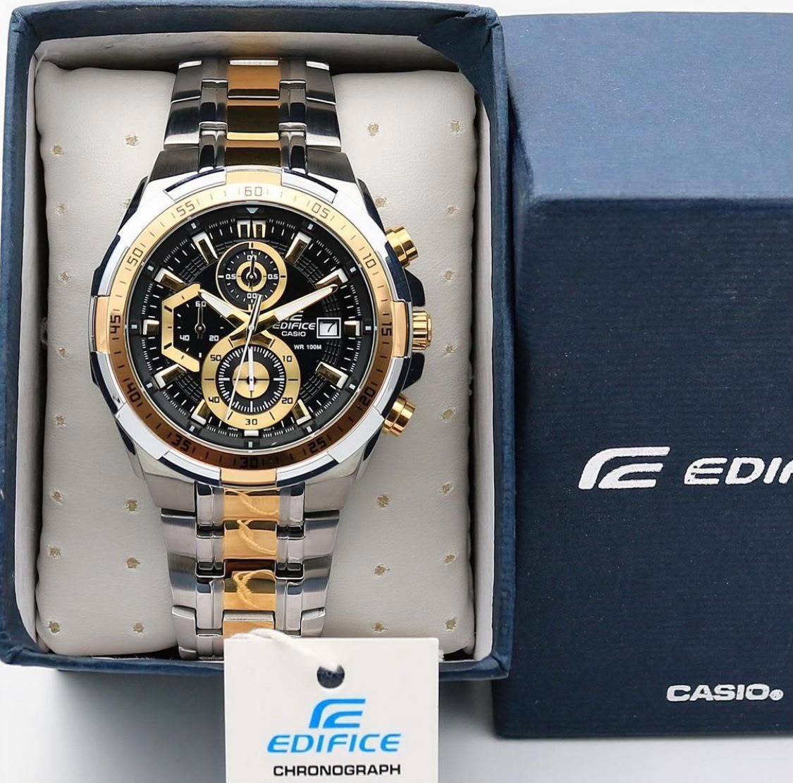 EDIFICE EFR539 BLACK DIAL WITH DUAL COLOUR CHAIN 9516