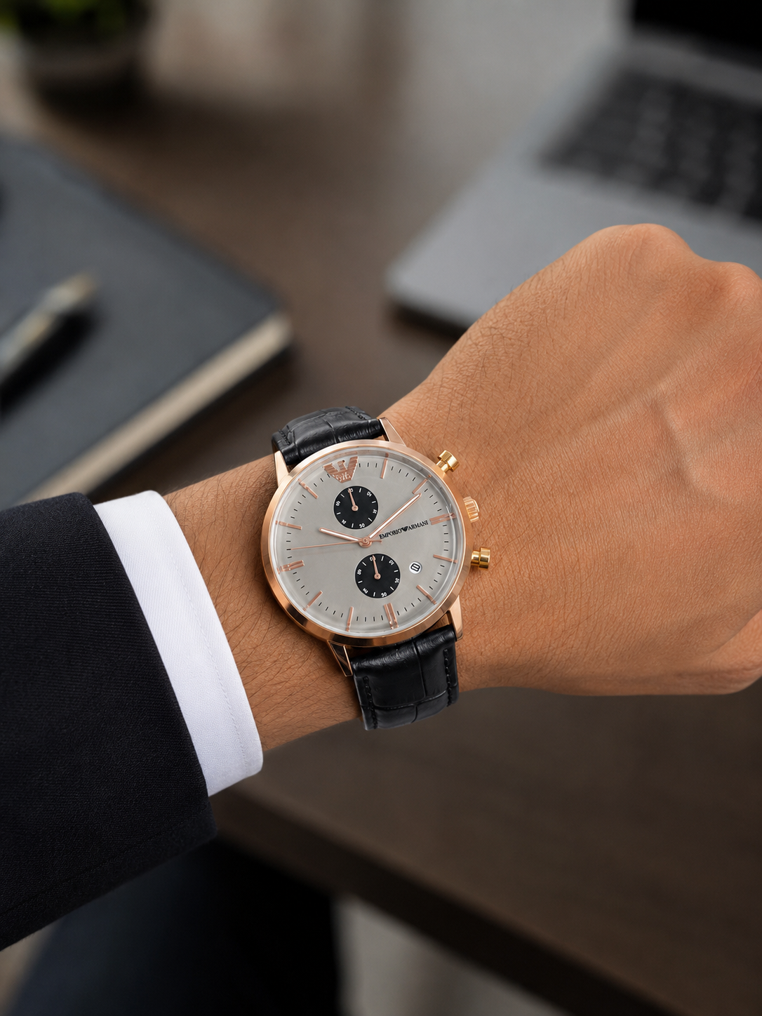 ARMANI CHRONOGRAPH, BLACK STRAP