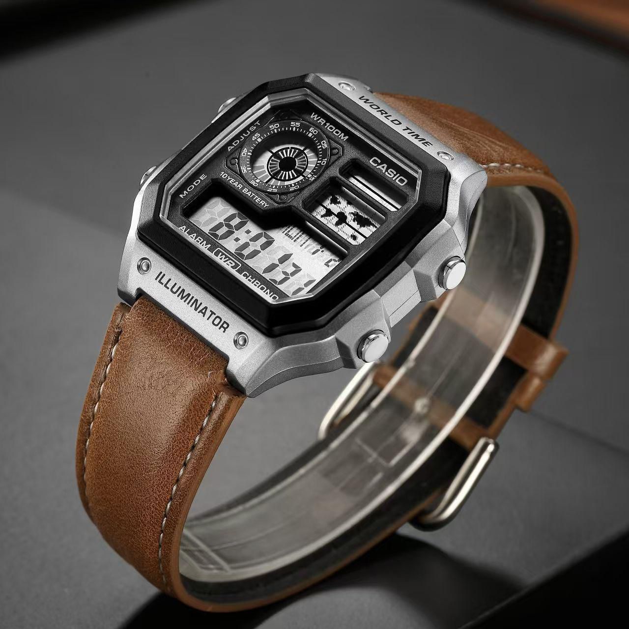 CASIO VINATAGE ILLUMINATOR SILVER WITH BROWN STRAP 30505
