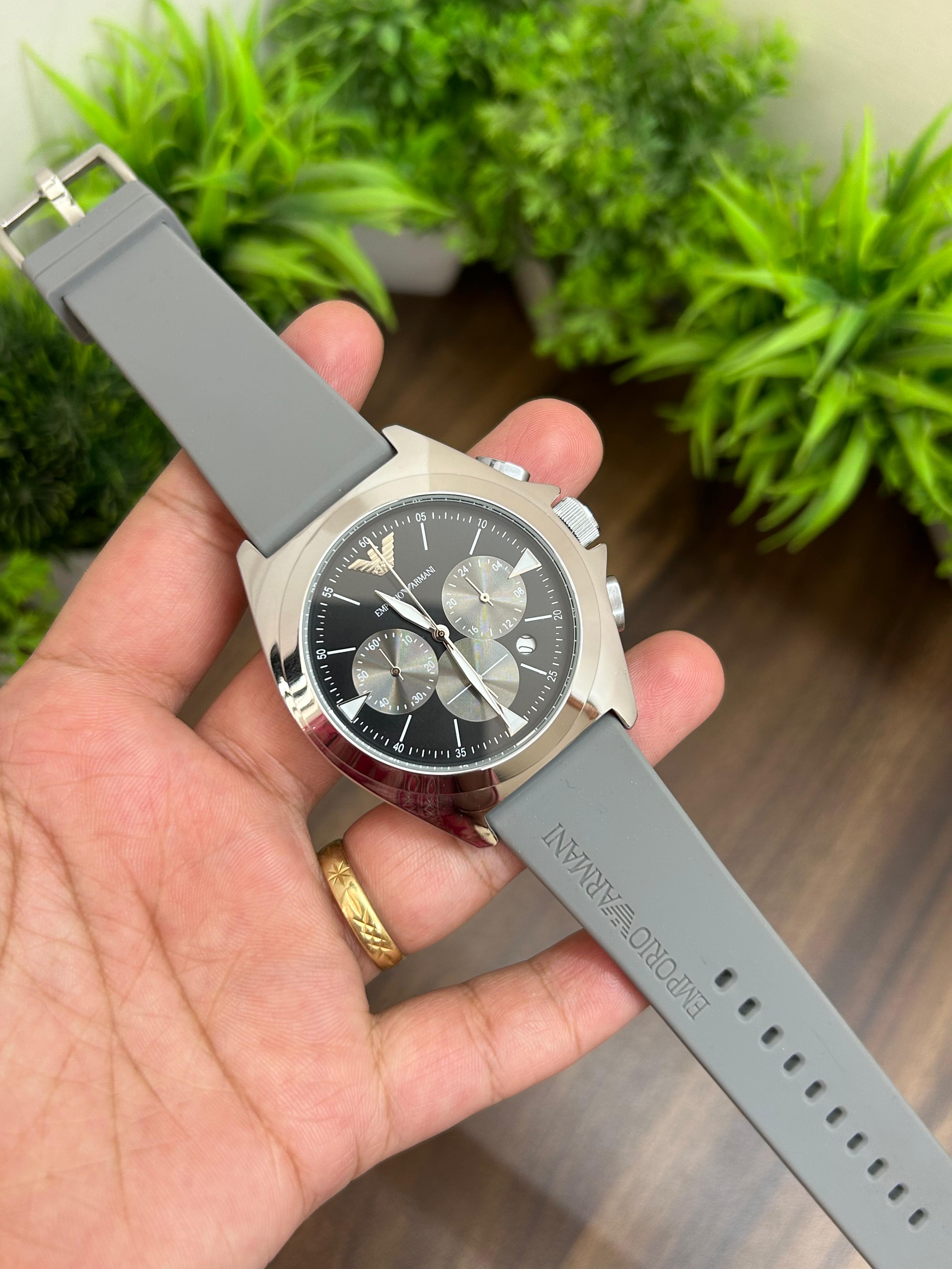 EMPORIO ARMANI BLACK WITH GREY STRAP