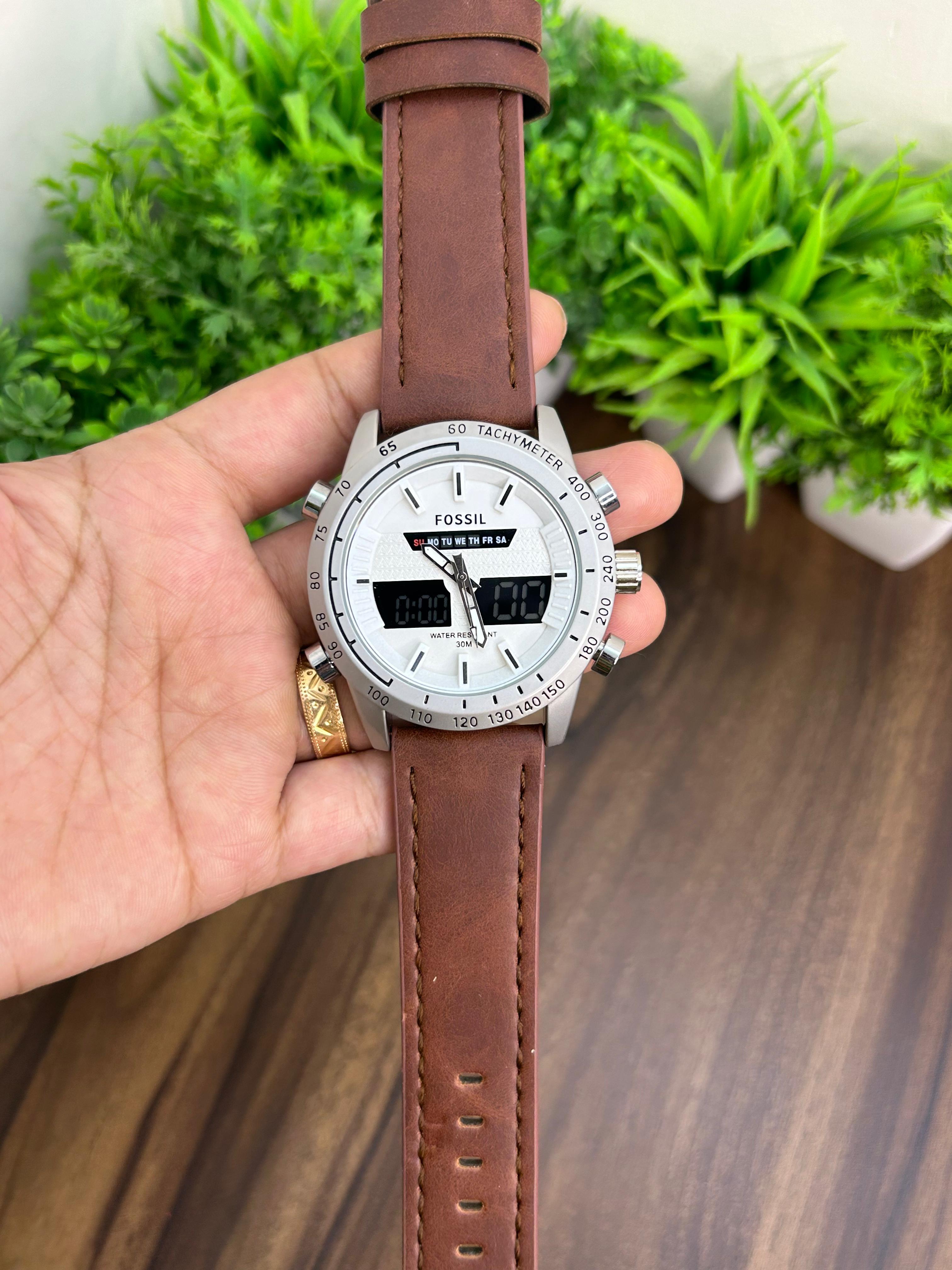 FOSSIL ANALOG + DIGITAL, SILVER BROWN