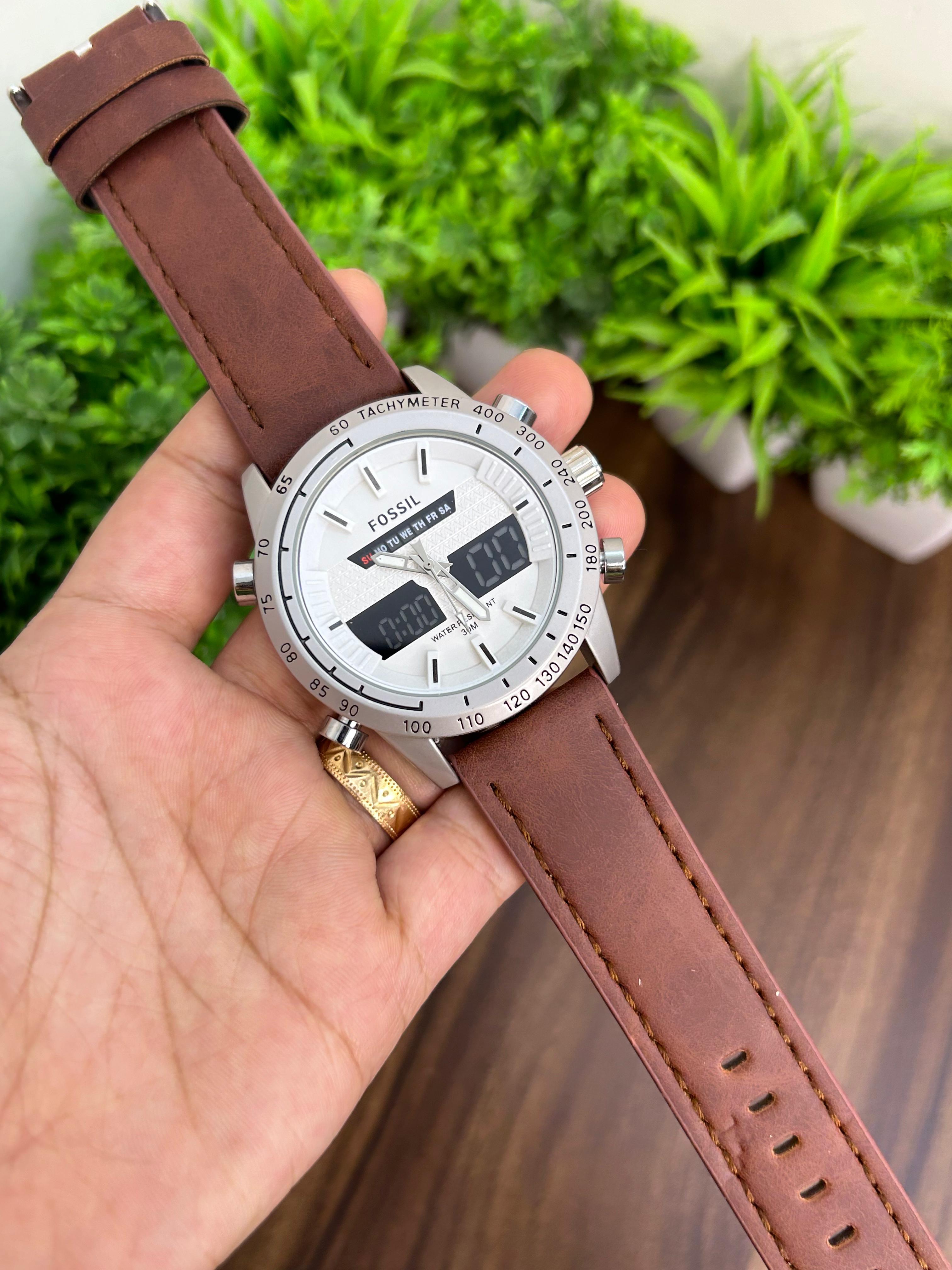 FOSSIL ANALOG + DIGITAL, SILVER BROWN