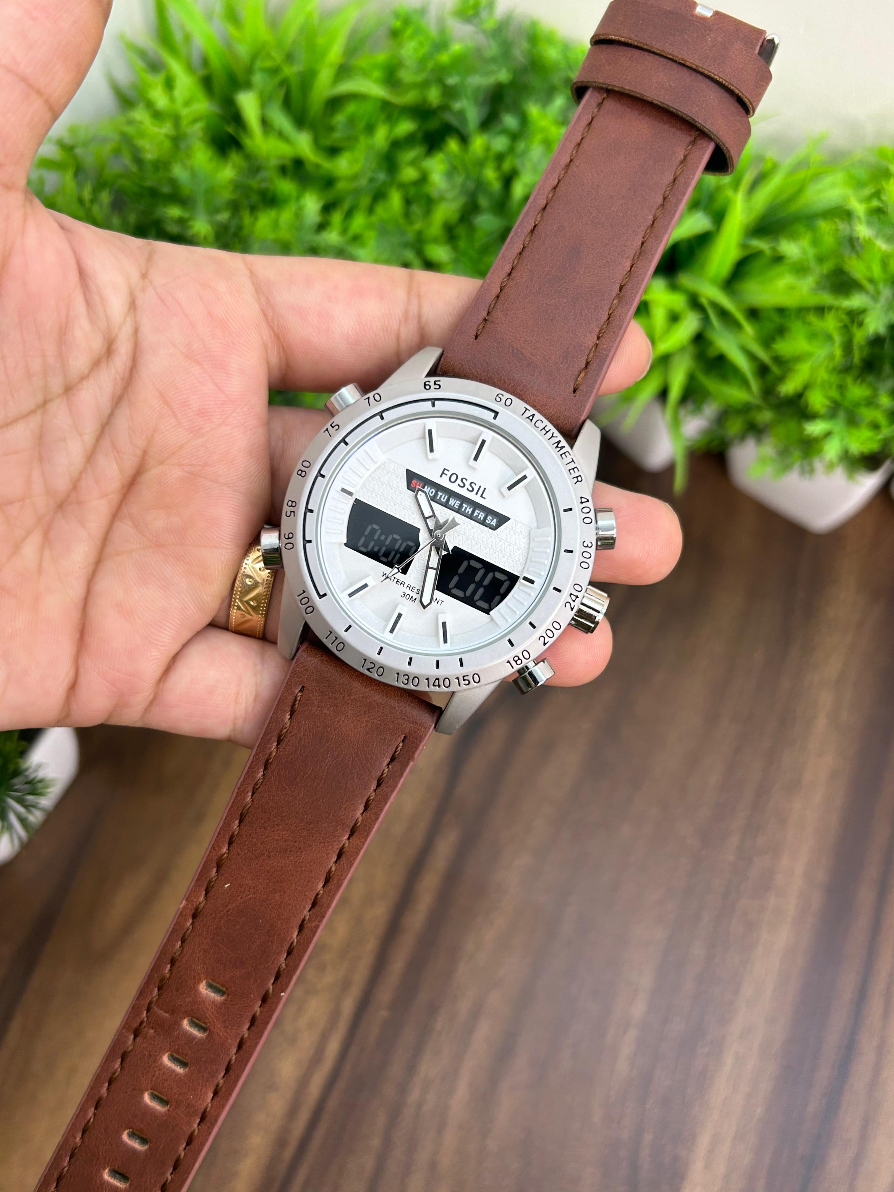 FOSSIL ANALOG + DIGITAL, SILVER BROWN