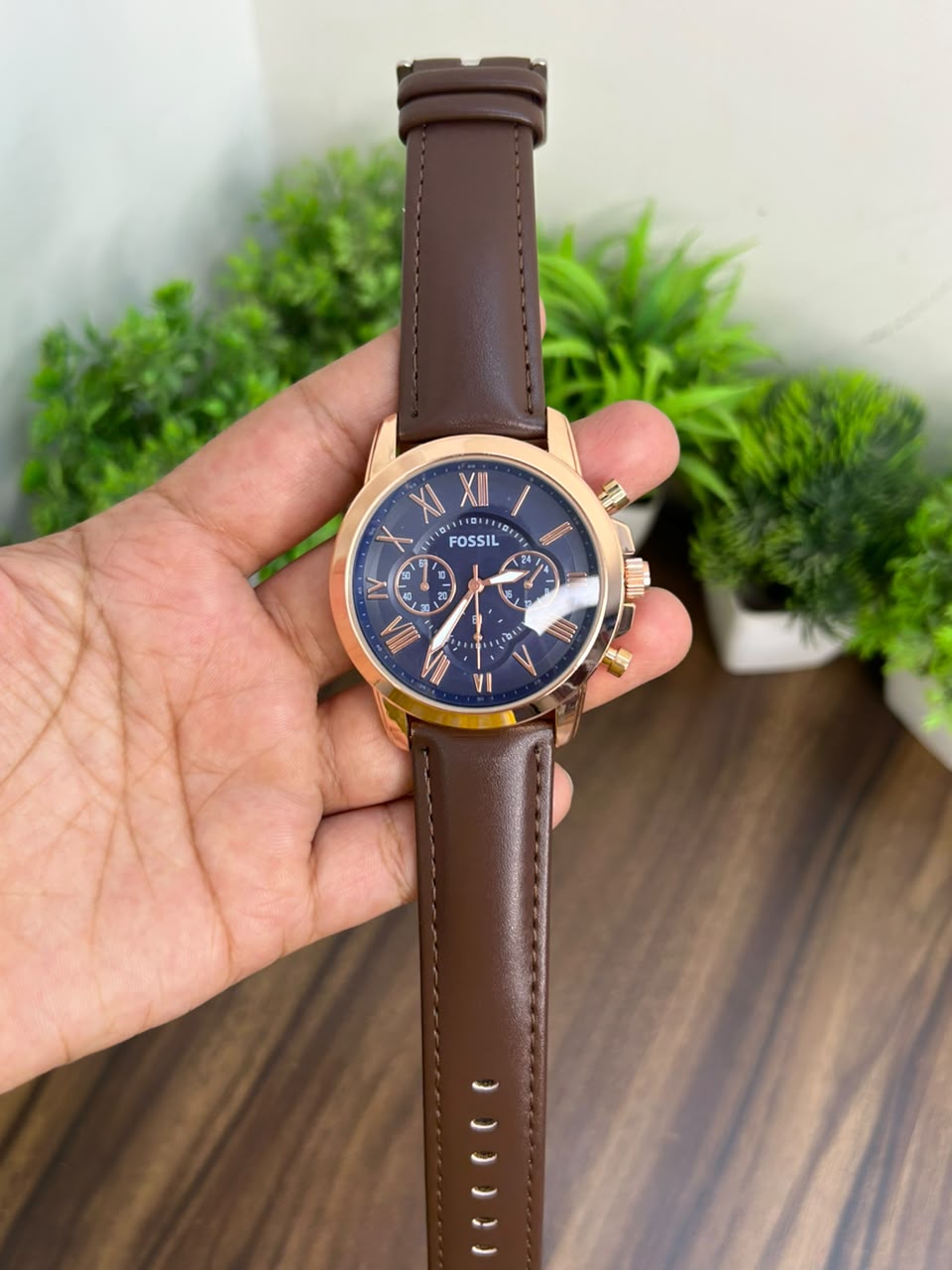 FOSSIL, BLUE WITH BROWN STRAP