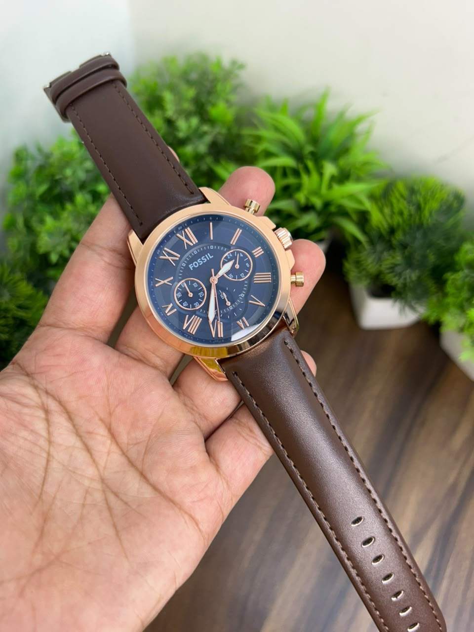 FOSSIL, BLUE WITH BROWN STRAP