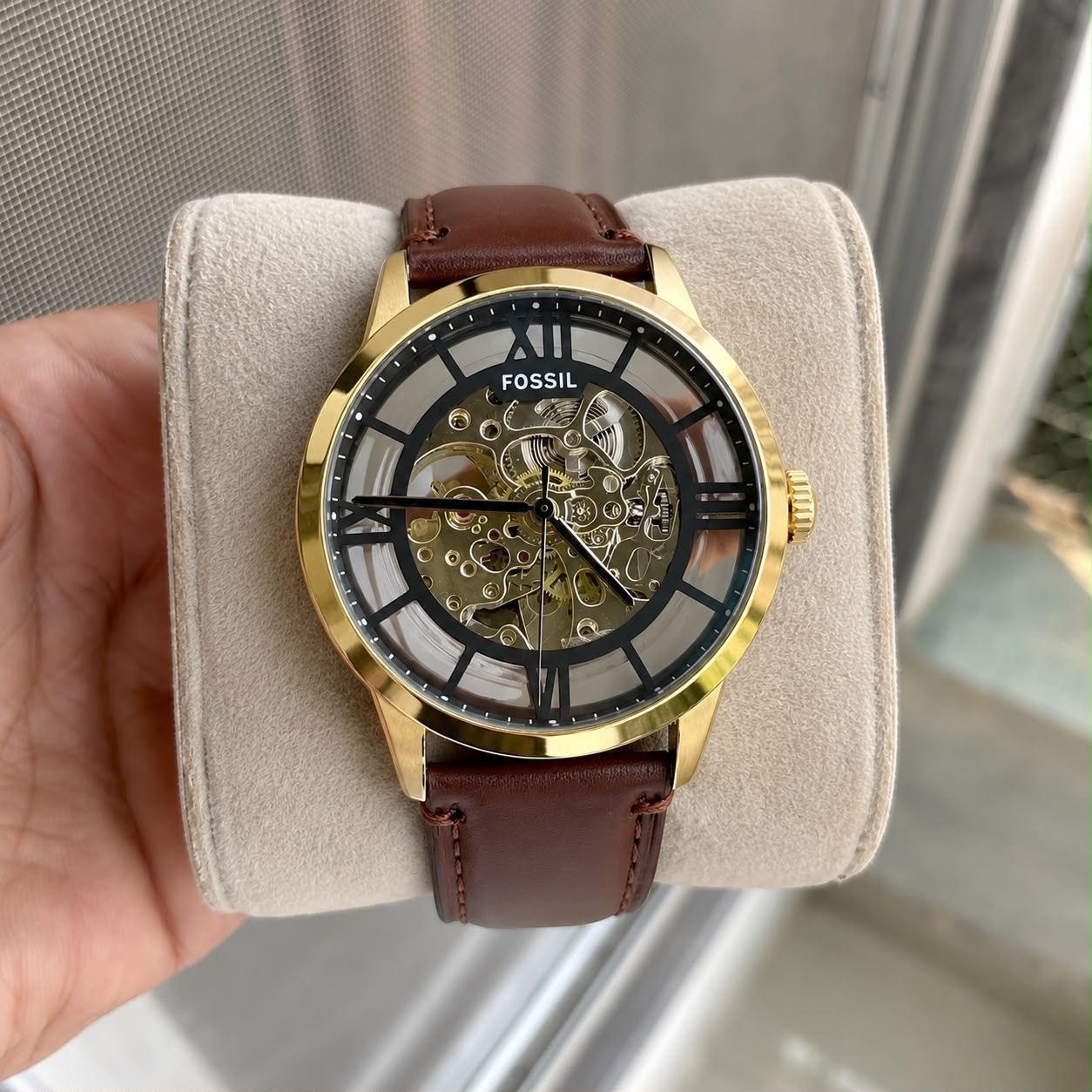 FOSSIL TOWNSMAN AUTOMATIC GOLD WITH BROWN STRAP