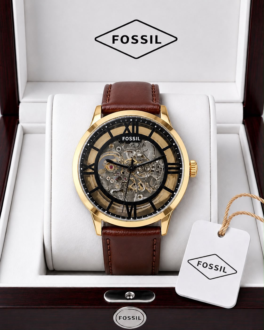 FOSSIL TOWNSMAN AUTOMATIC GOLD WITH BROWN STRAP
