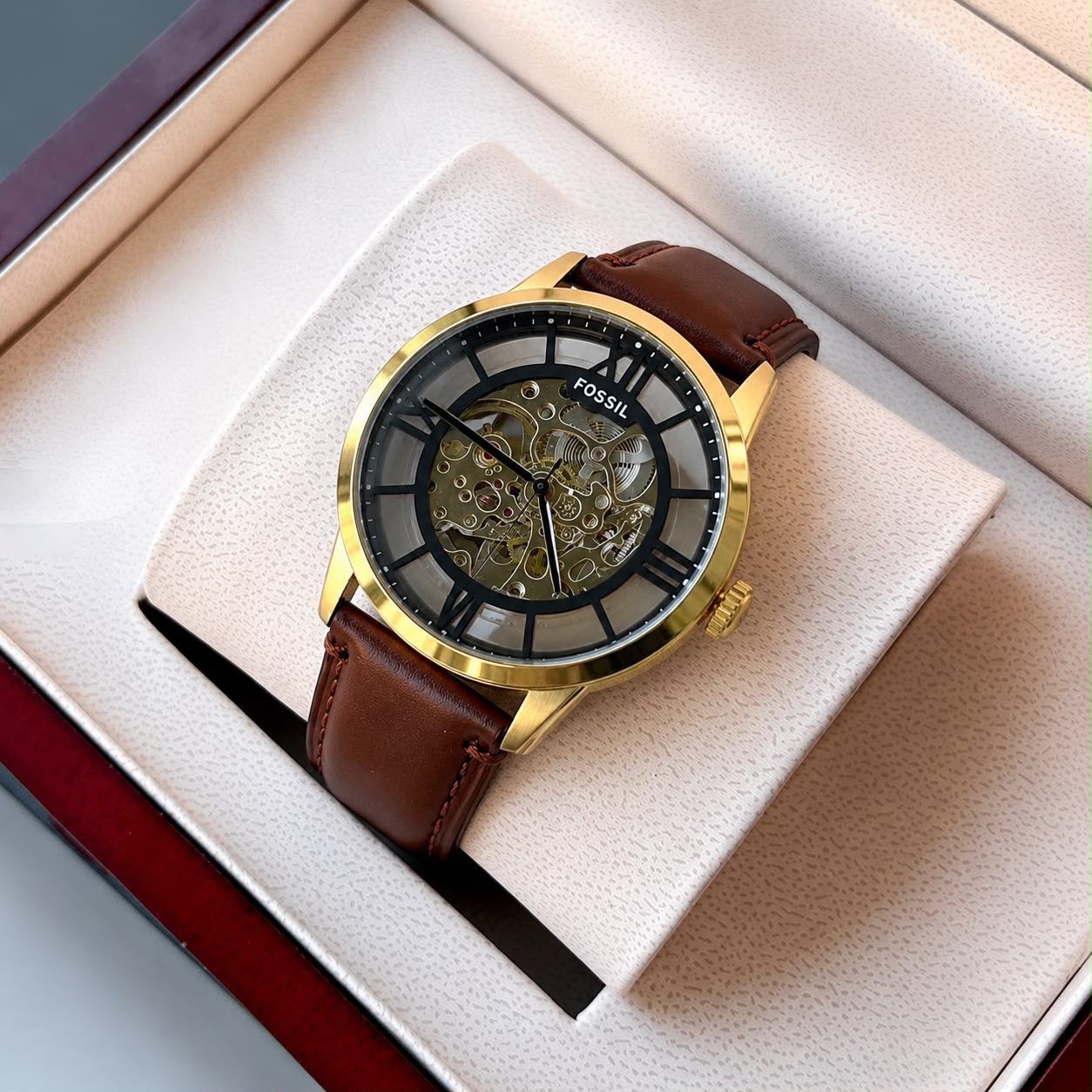FOSSIL TOWNSMAN AUTOMATIC GOLD WITH BROWN STRAP