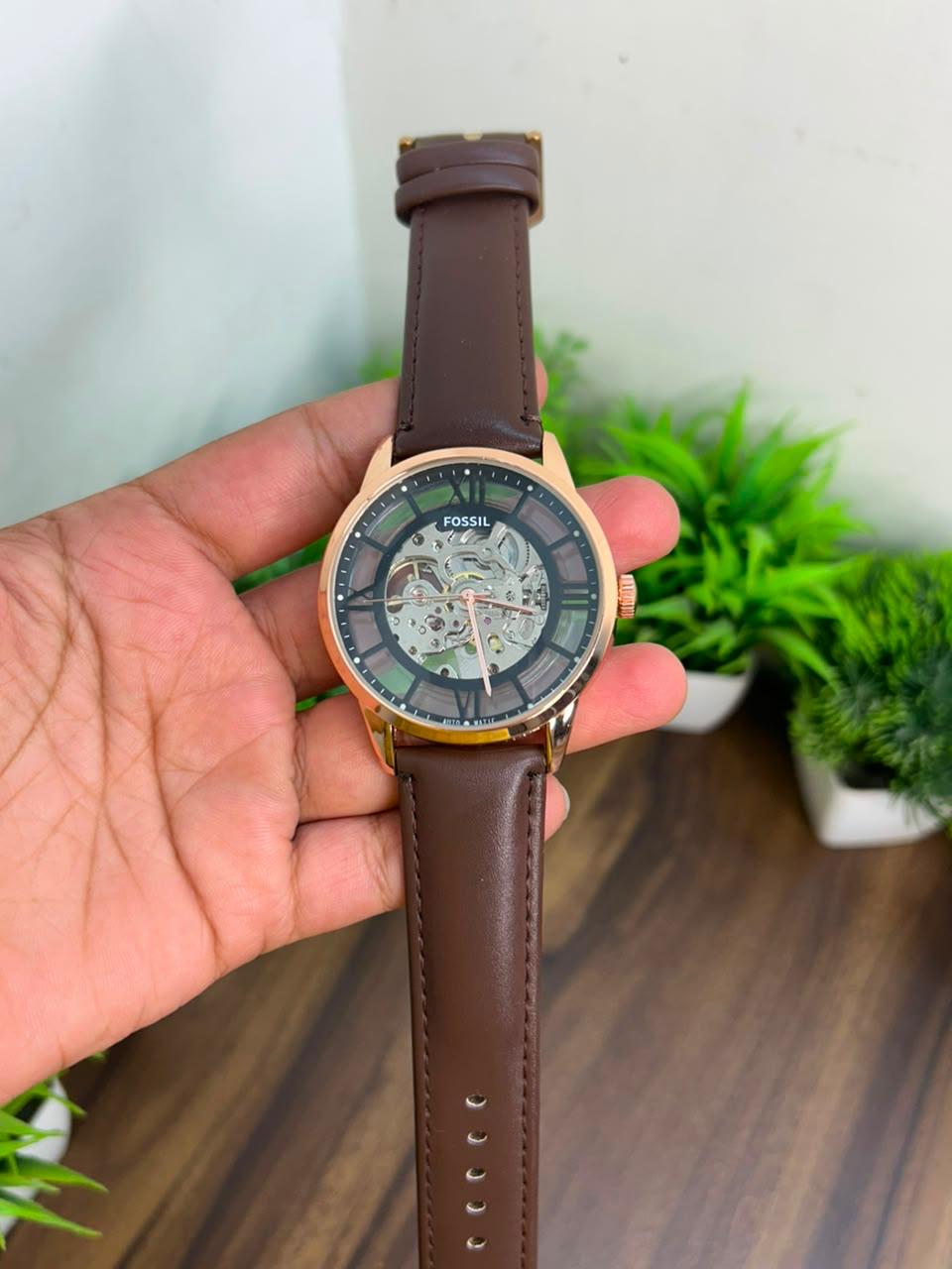 FOSSIL TOWNSMAN AUTOMATIC ROSE GOLD WITH BROWN STRAP