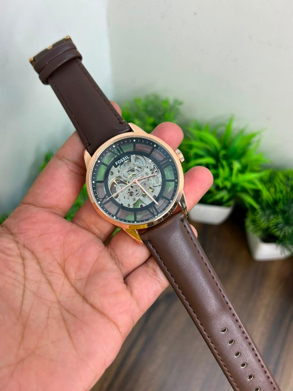 FOSSIL TOWNSMAN AUTOMATIC ROSE GOLD WITH BROWN STRAP