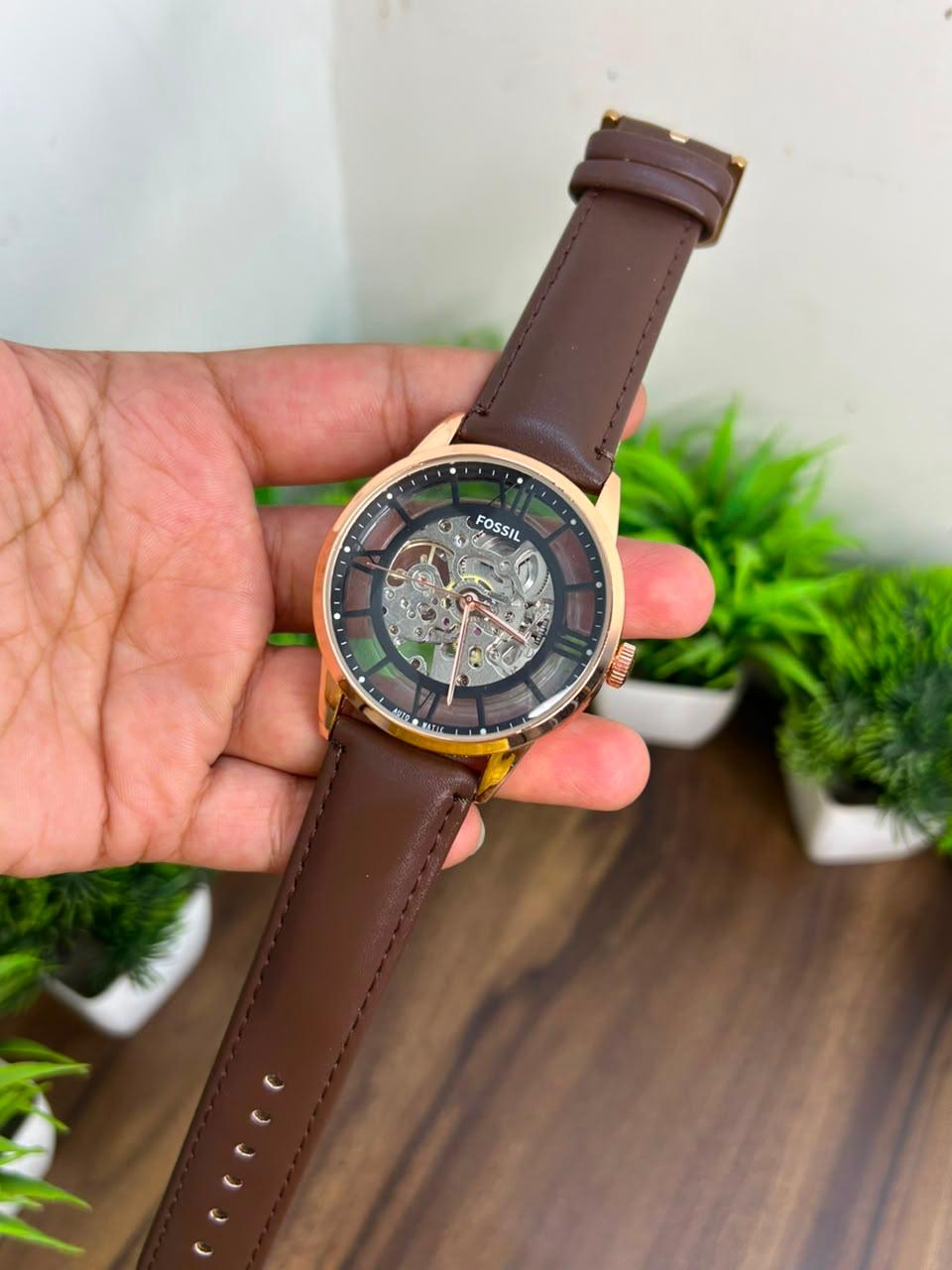FOSSIL TOWNSMAN AUTOMATIC ROSE GOLD WITH BROWN STRAP