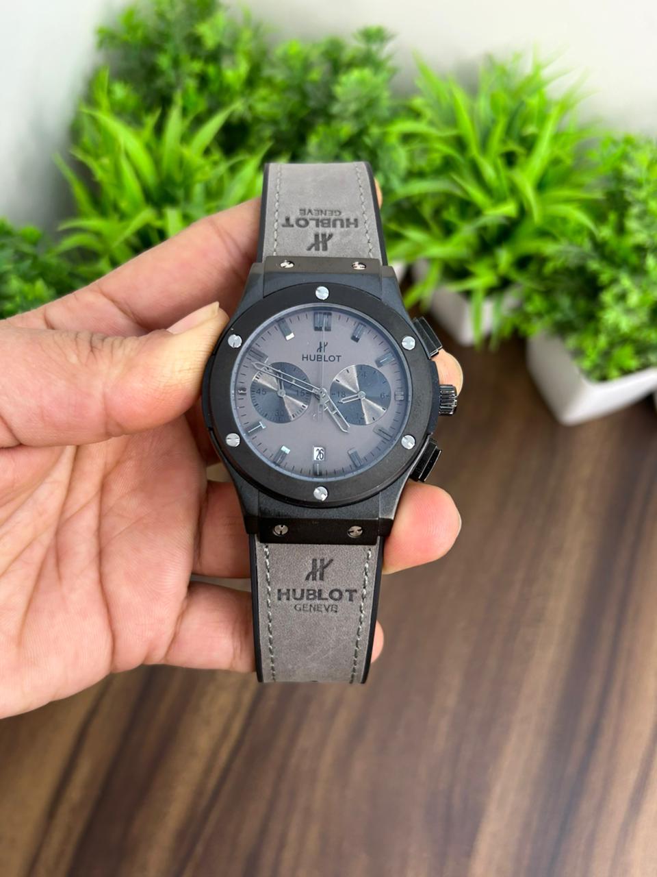 HUBL*T BIG BANG, BLACK WITH GREY STRAP