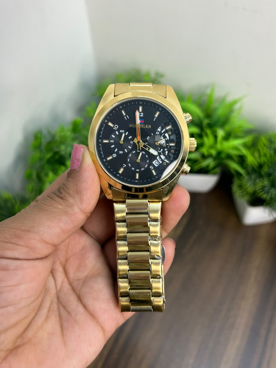 T.H. CHRONOGRAPH, BLACK WITH GOLD CHAIN