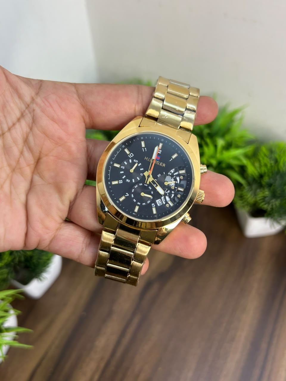 T.H. CHRONOGRAPH, BLACK WITH GOLD CHAIN
