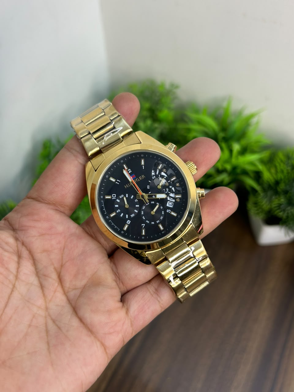 T.H. CHRONOGRAPH, BLACK WITH GOLD CHAIN
