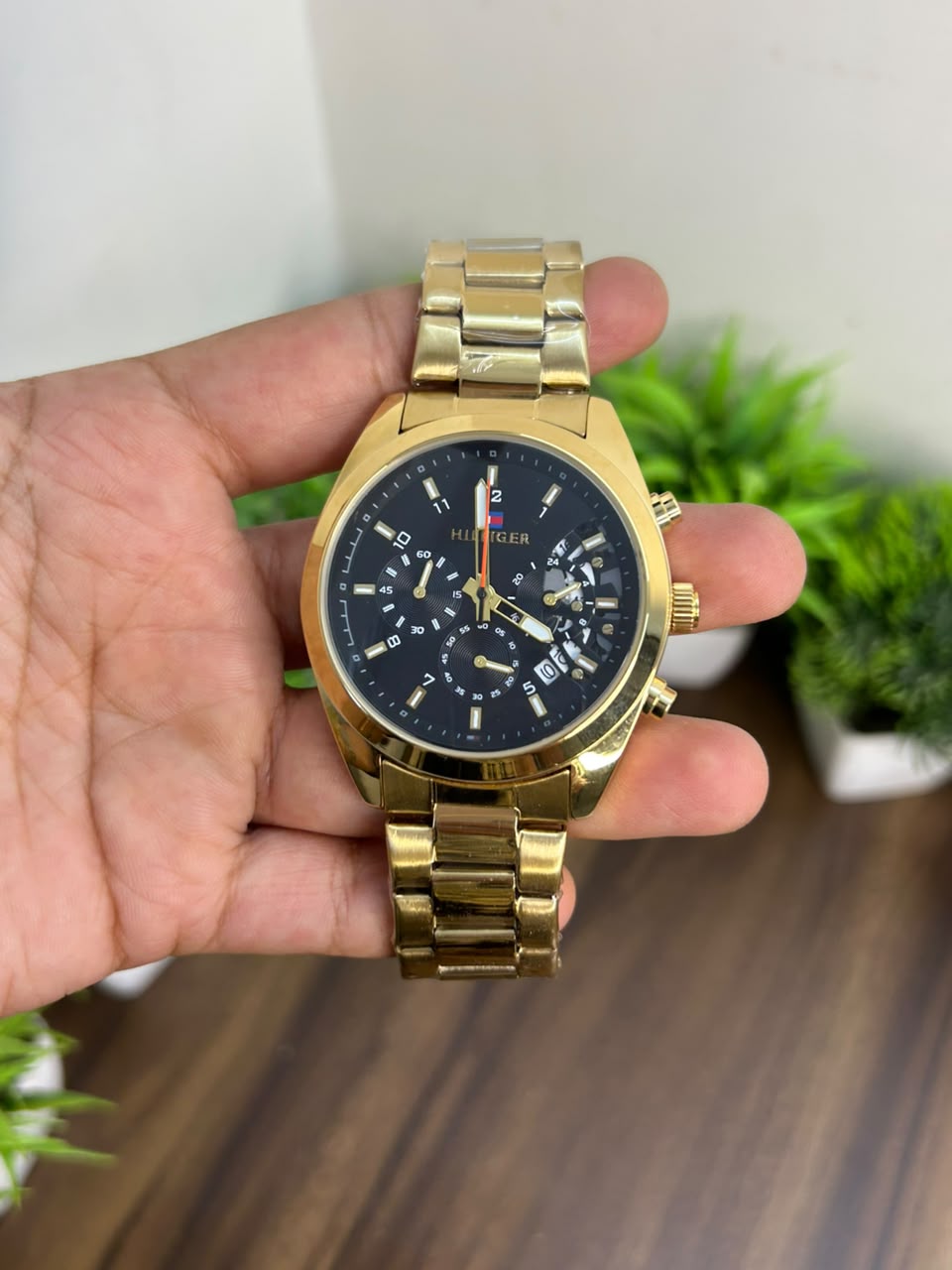 T.H. CHRONOGRAPH, BLACK WITH GOLD CHAIN