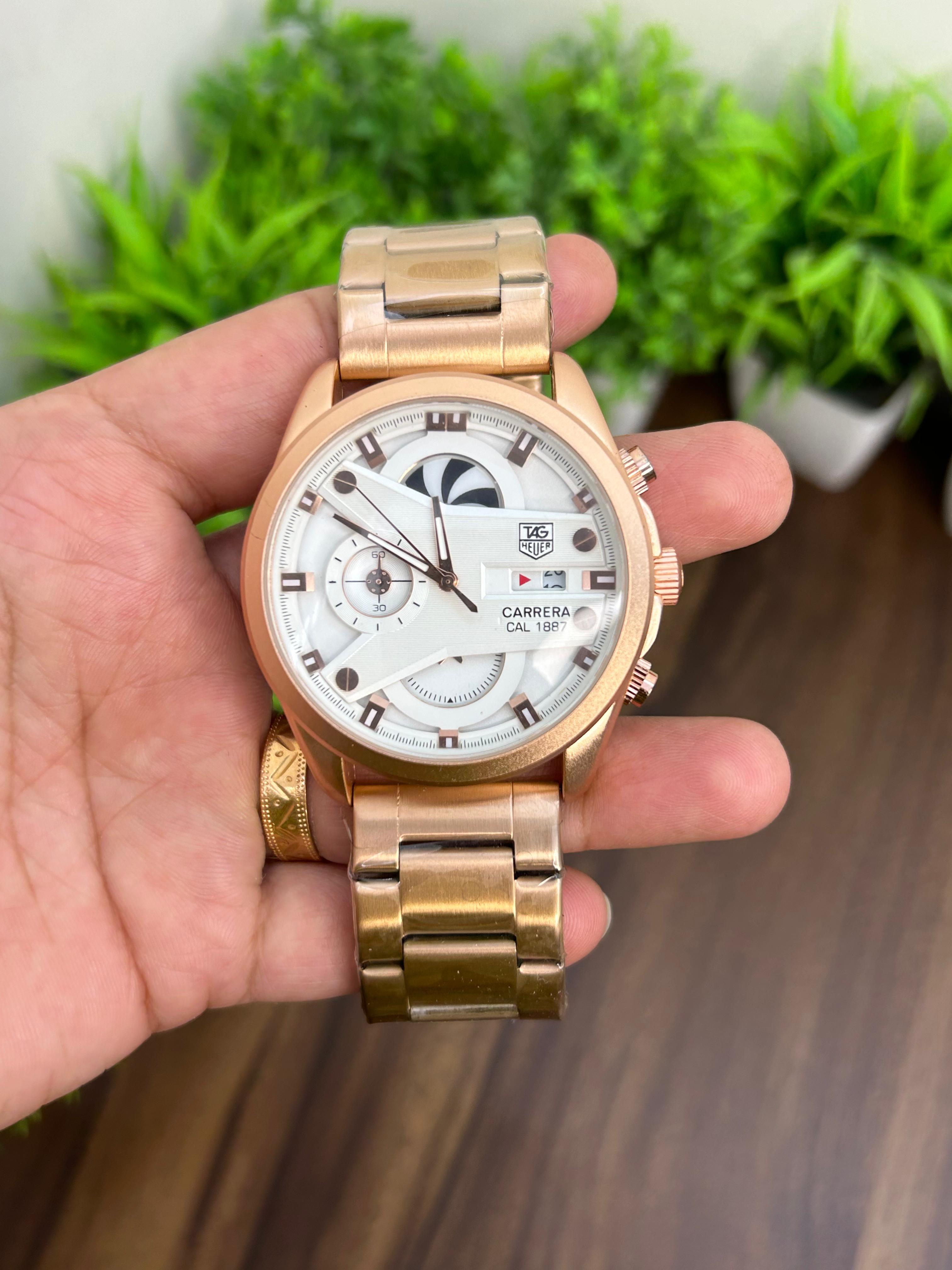 TAG HEUER CR7, WHITE DIAL WITH ROSE GOLD CHAIN