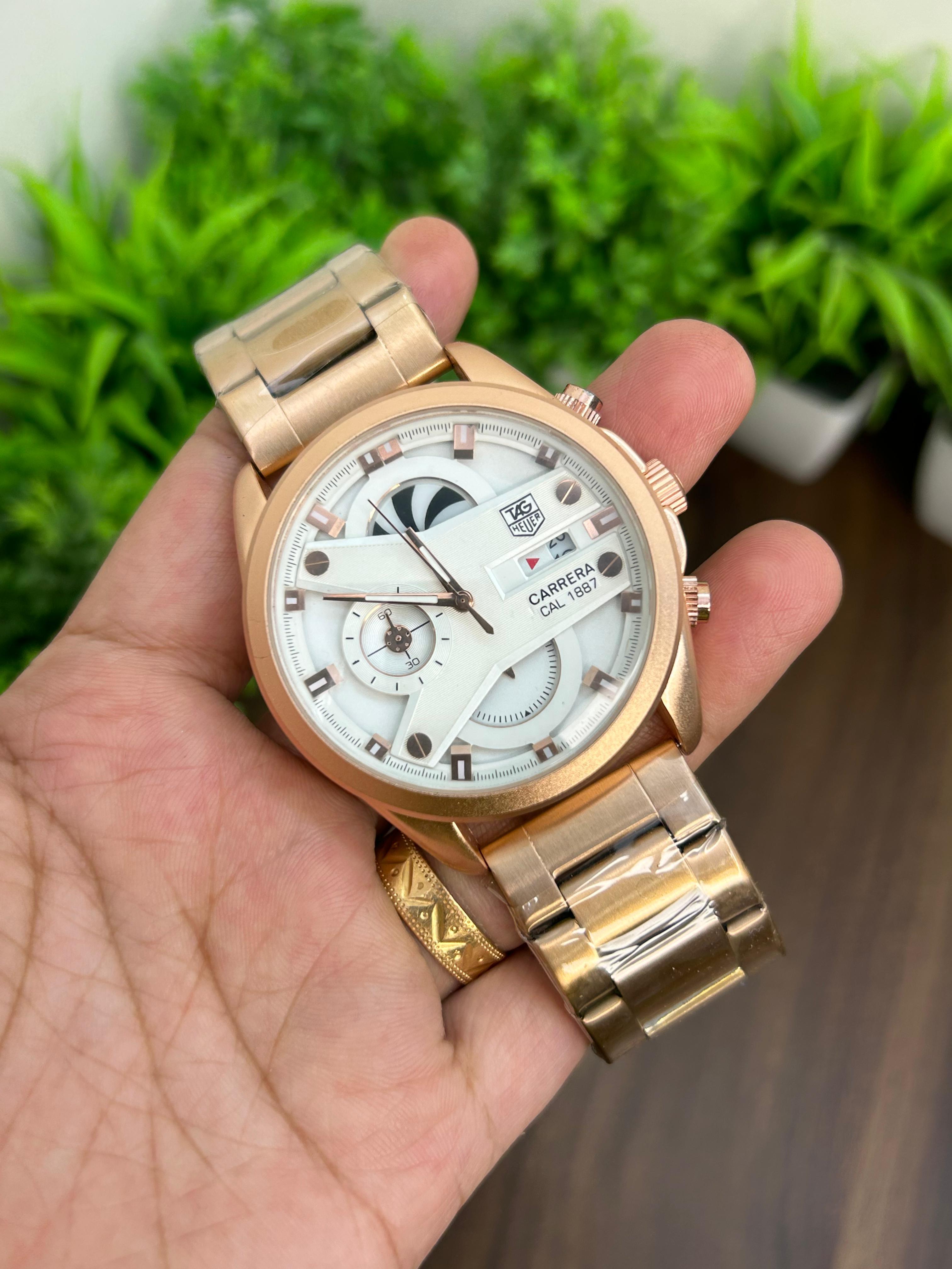 TAG HEUER CR7, WHITE DIAL WITH ROSE GOLD CHAIN