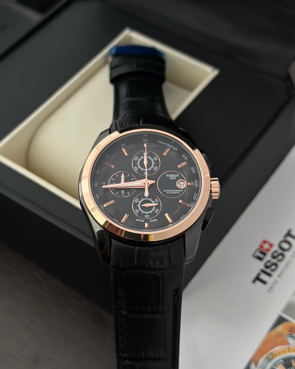 TISSOT COUTURIER 1853, BLACK STRAP WITH BLACK DIAL