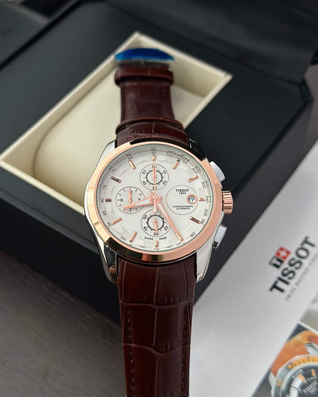 TISSOT COUTURIER 1853, BROWN STRAP WITH WHITE DIAL