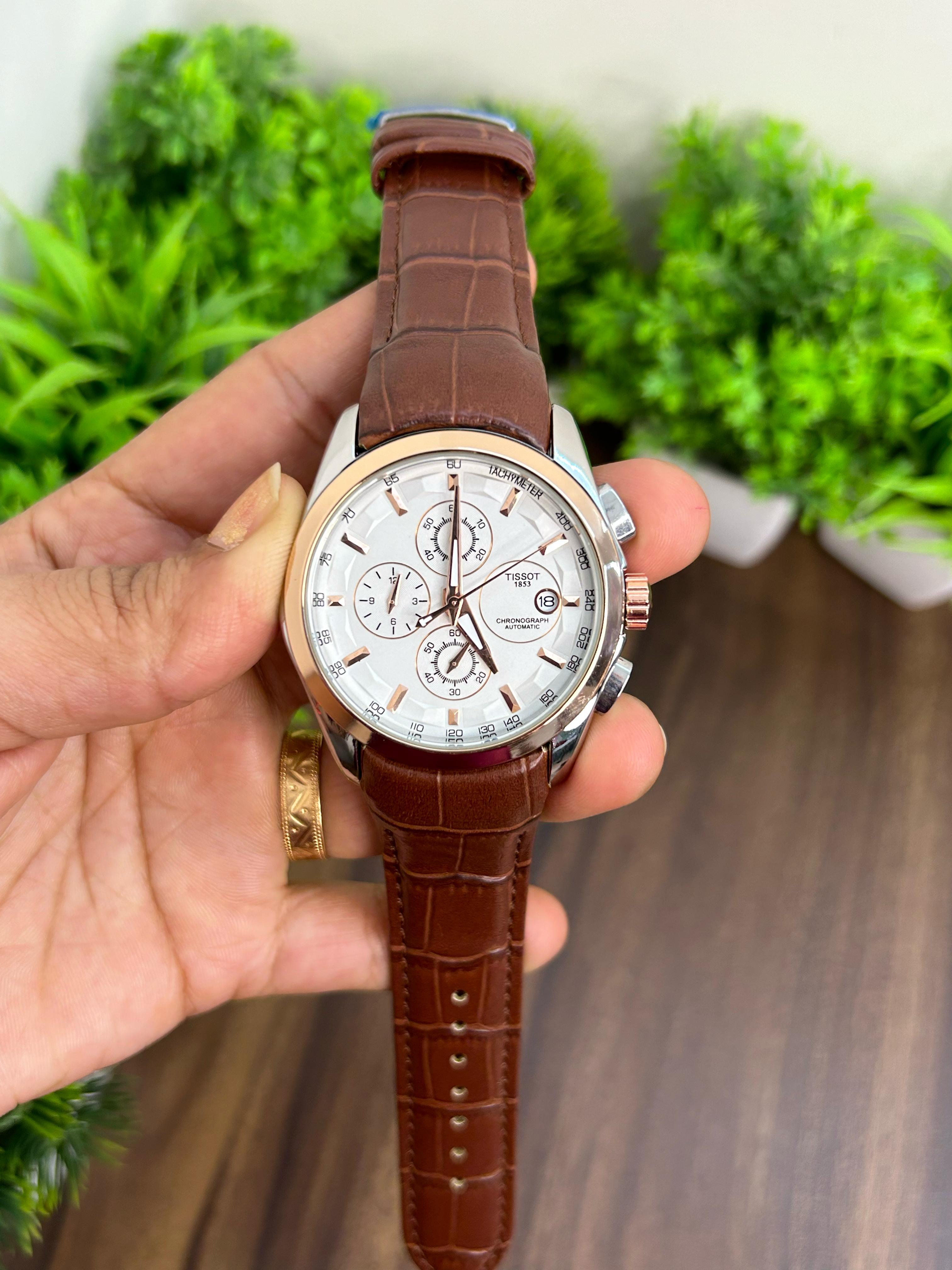 TISSOT COUTURIER 1853, BROWN STRAP WITH WHITE DIAL