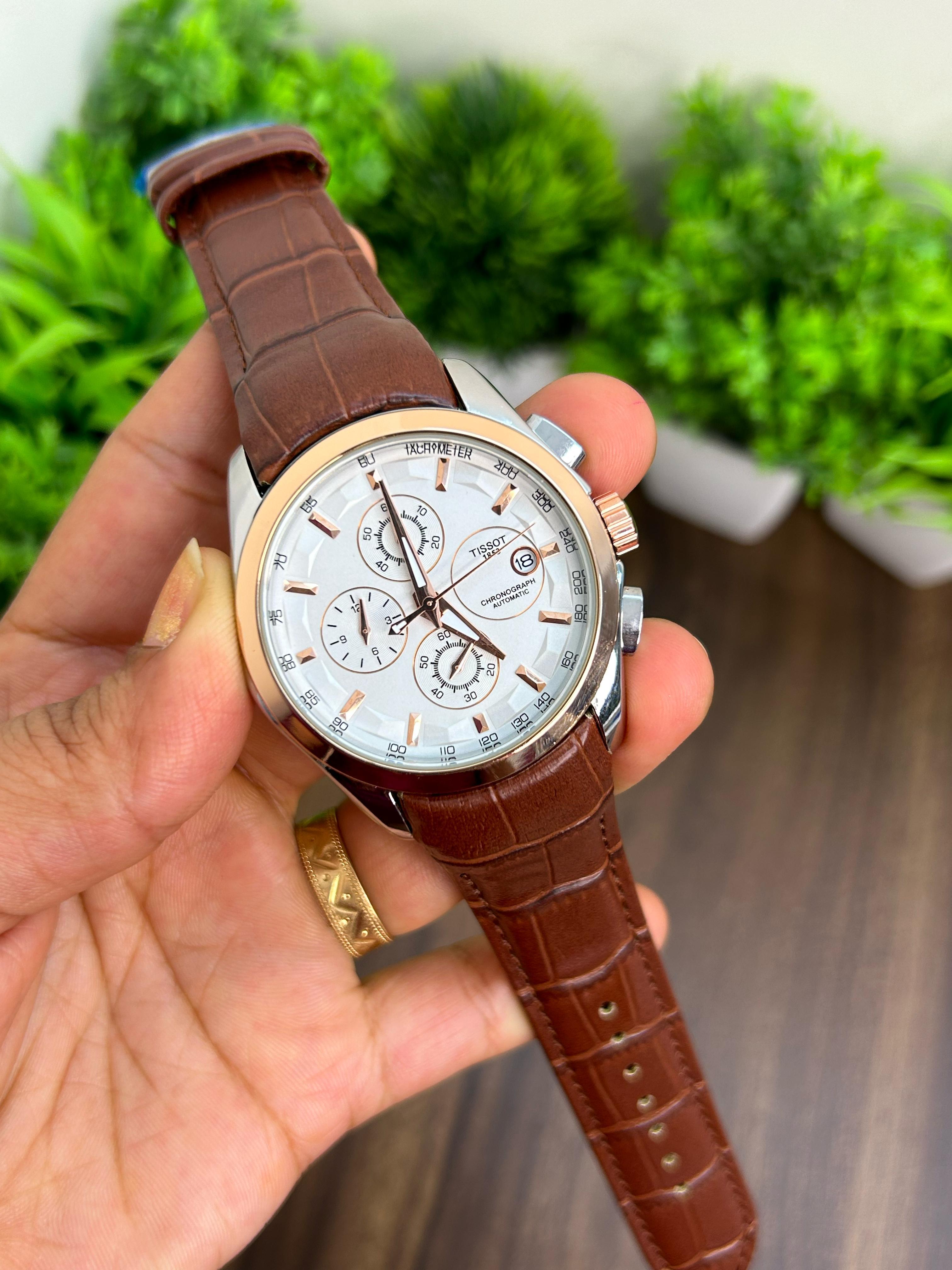 TISSOT COUTURIER 1853, BROWN STRAP WITH WHITE DIAL
