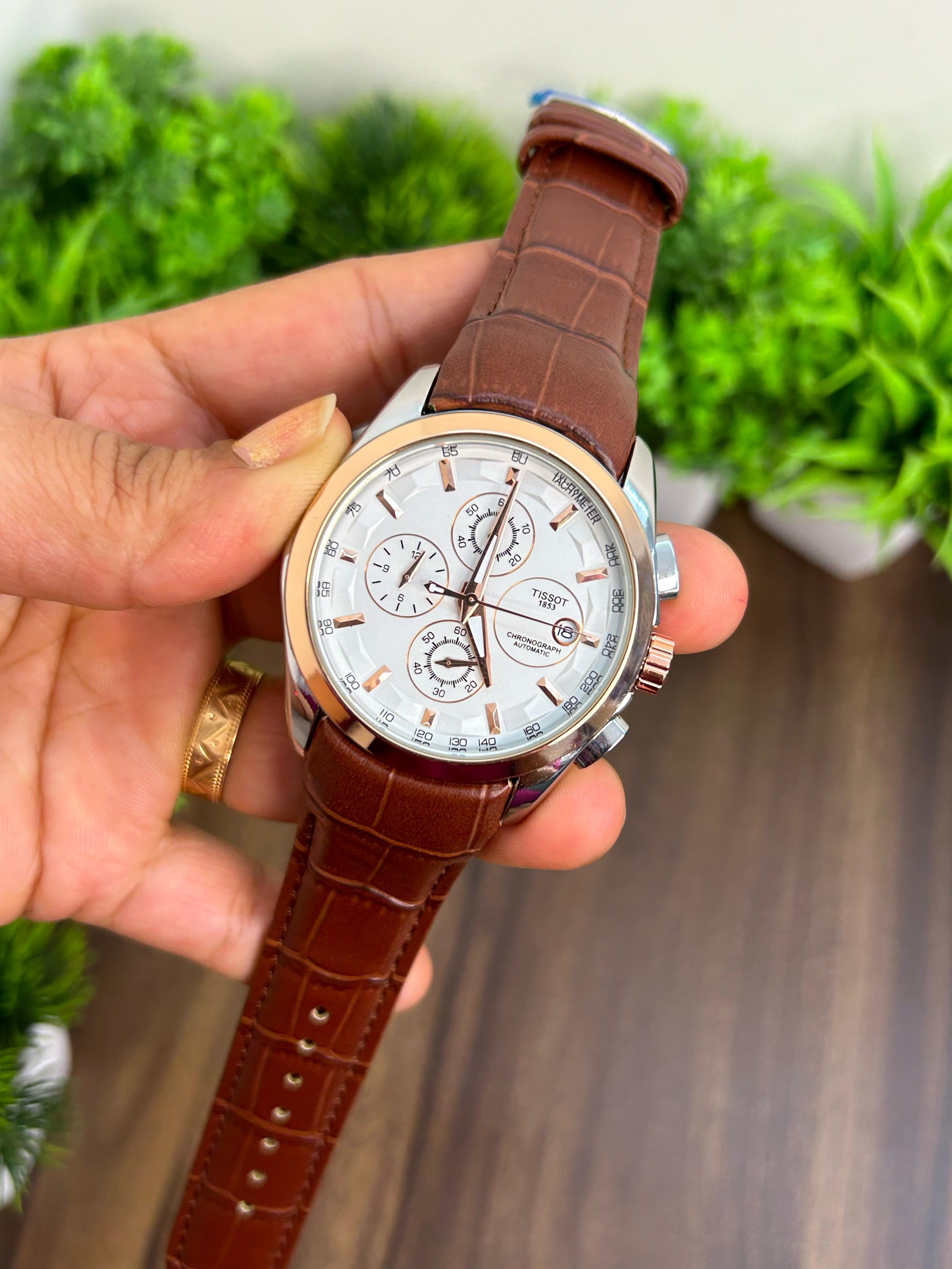 TISSOT COUTURIER 1853, BROWN STRAP WITH WHITE DIAL