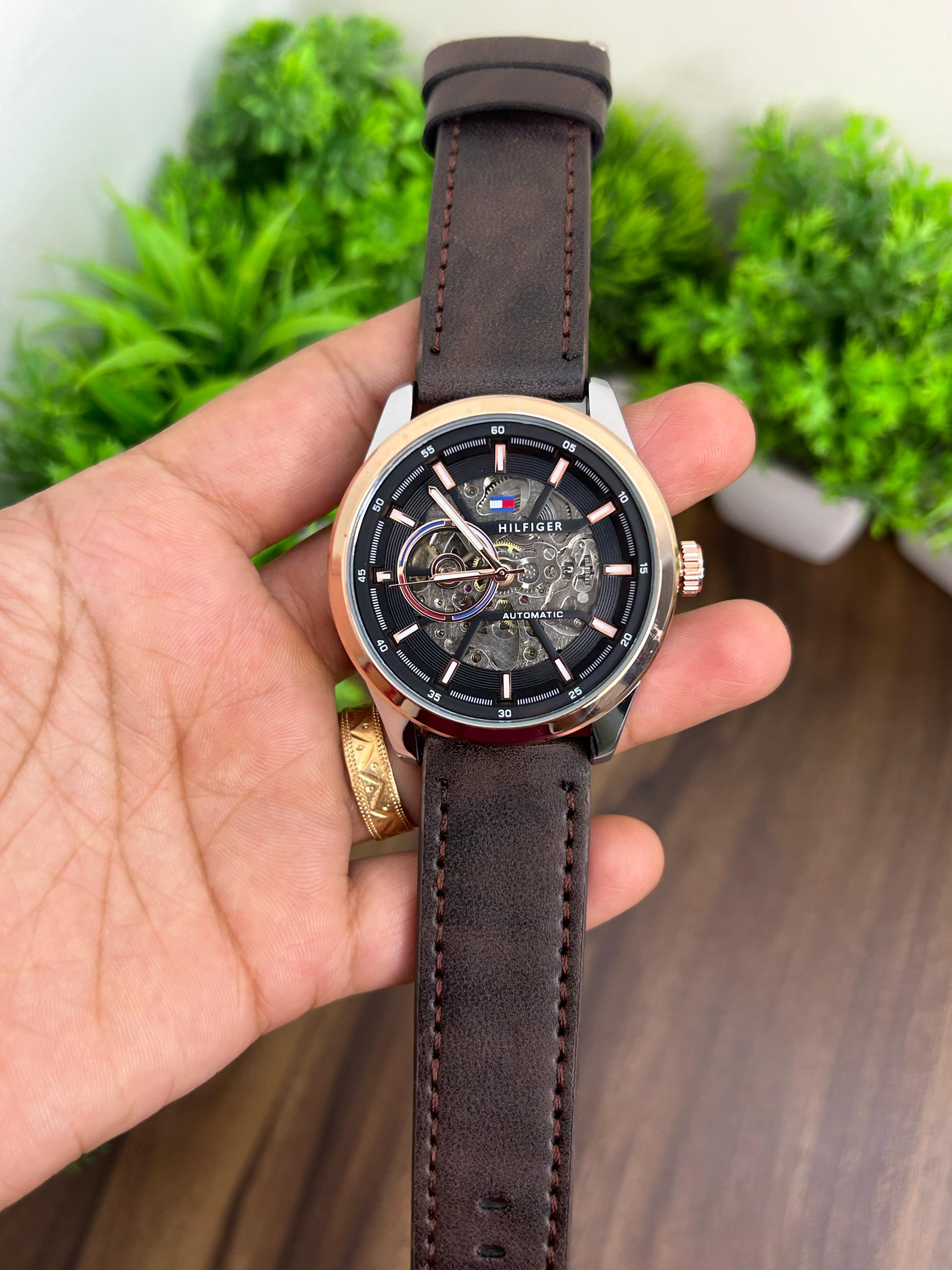 TOMMY AUTOMATIC, BROWN LEATHER STRAP 3901
