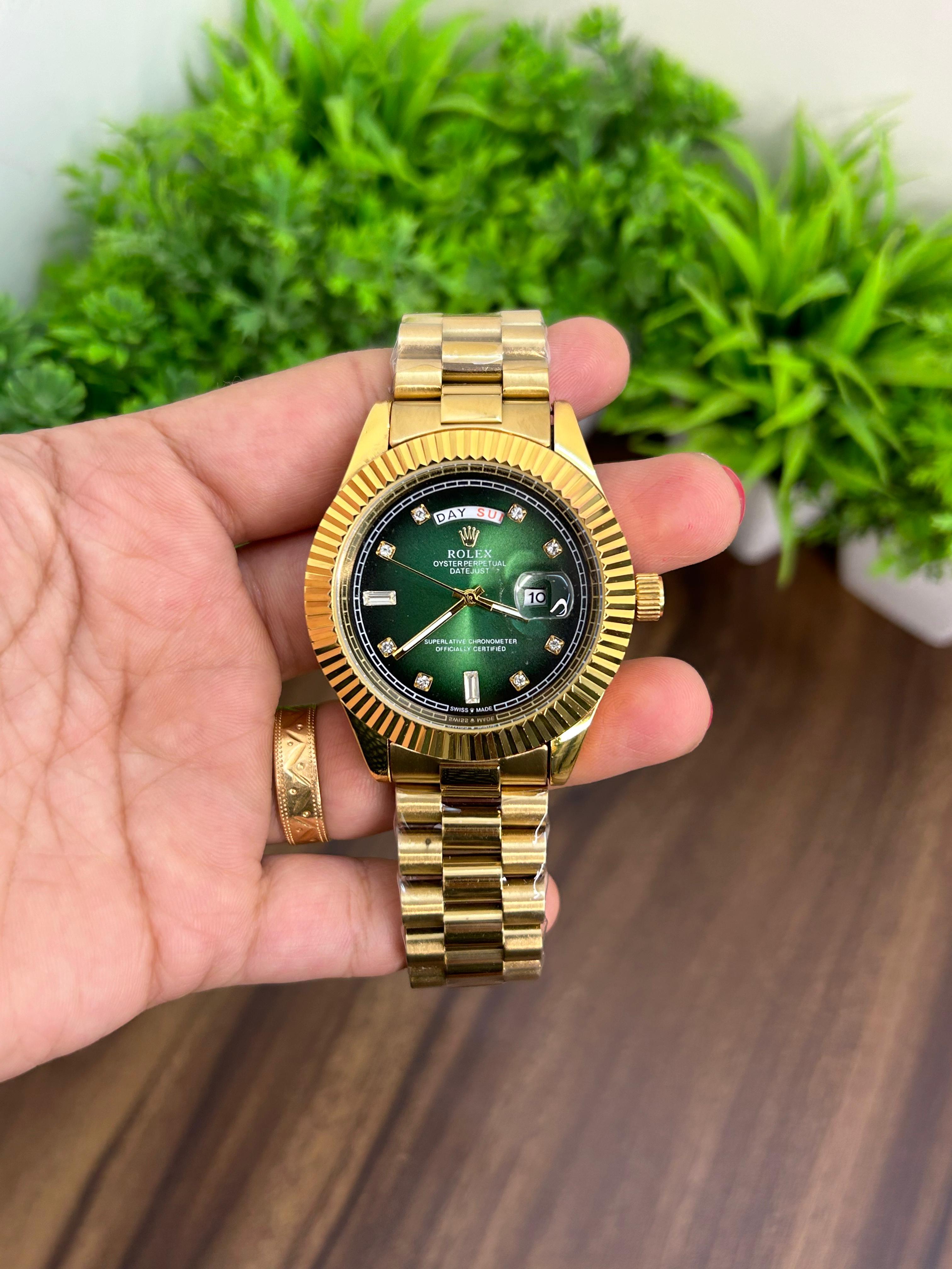 ROLEX DAY DATE, GOLDEN WITH GREEN DIAL 6542