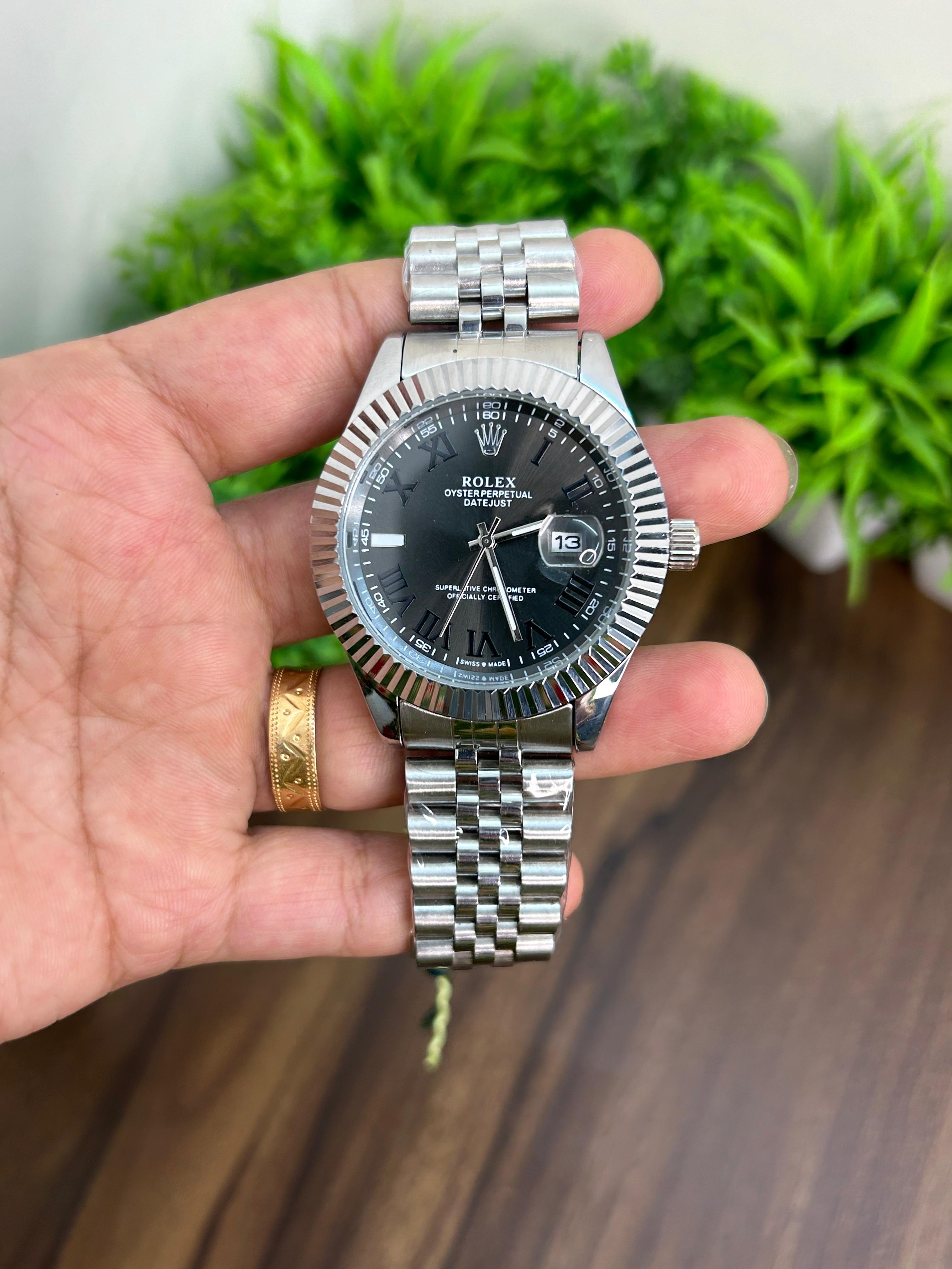 ROLEX DATE JUST, SILVER WITH BLACK DIAL 6544