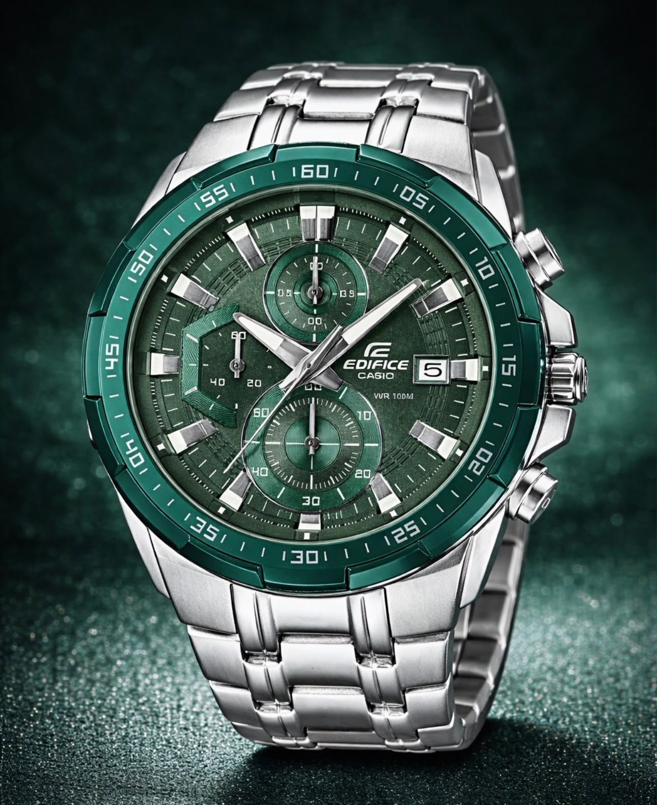 EDIFICE EFR539DE GREEN DIAL SILVER CHAIN 9514