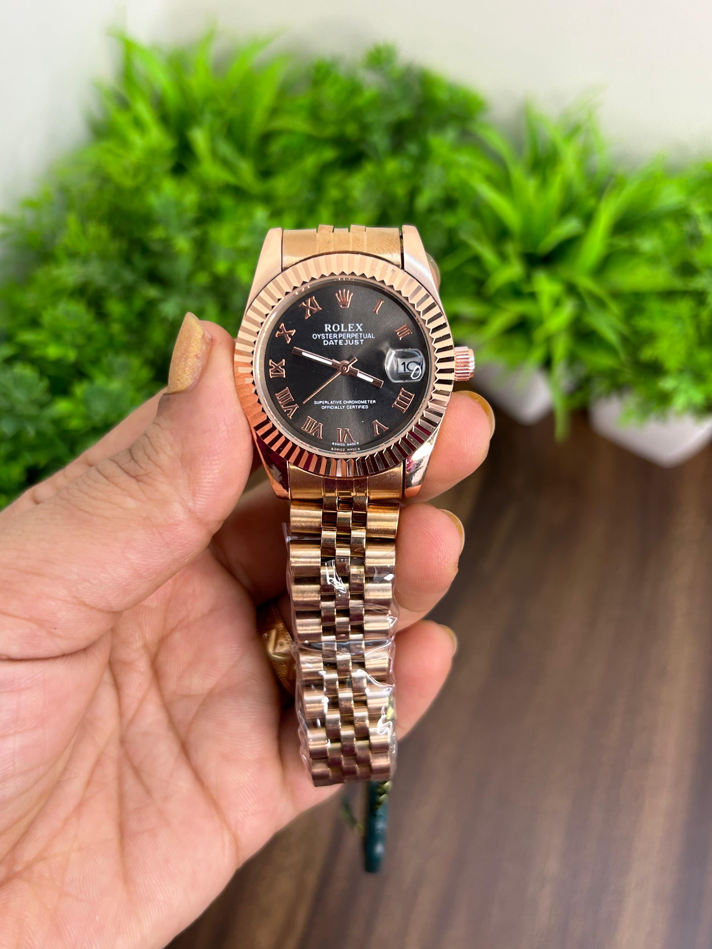 ROLEX FOR LADIES, ROSE GOLD WITH BLACK DIAL