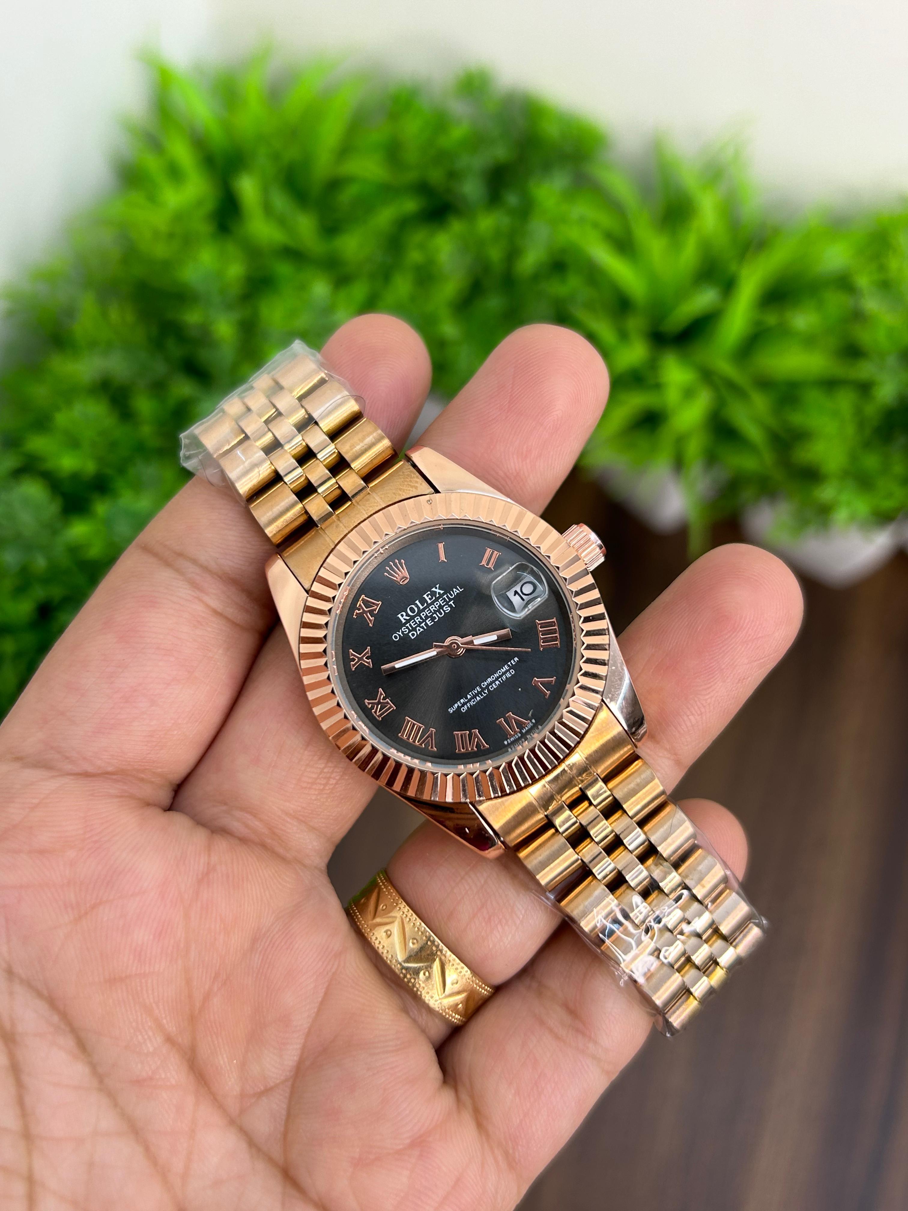 ROLEX FOR LADIES, ROSE GOLD WITH BLACK DIAL