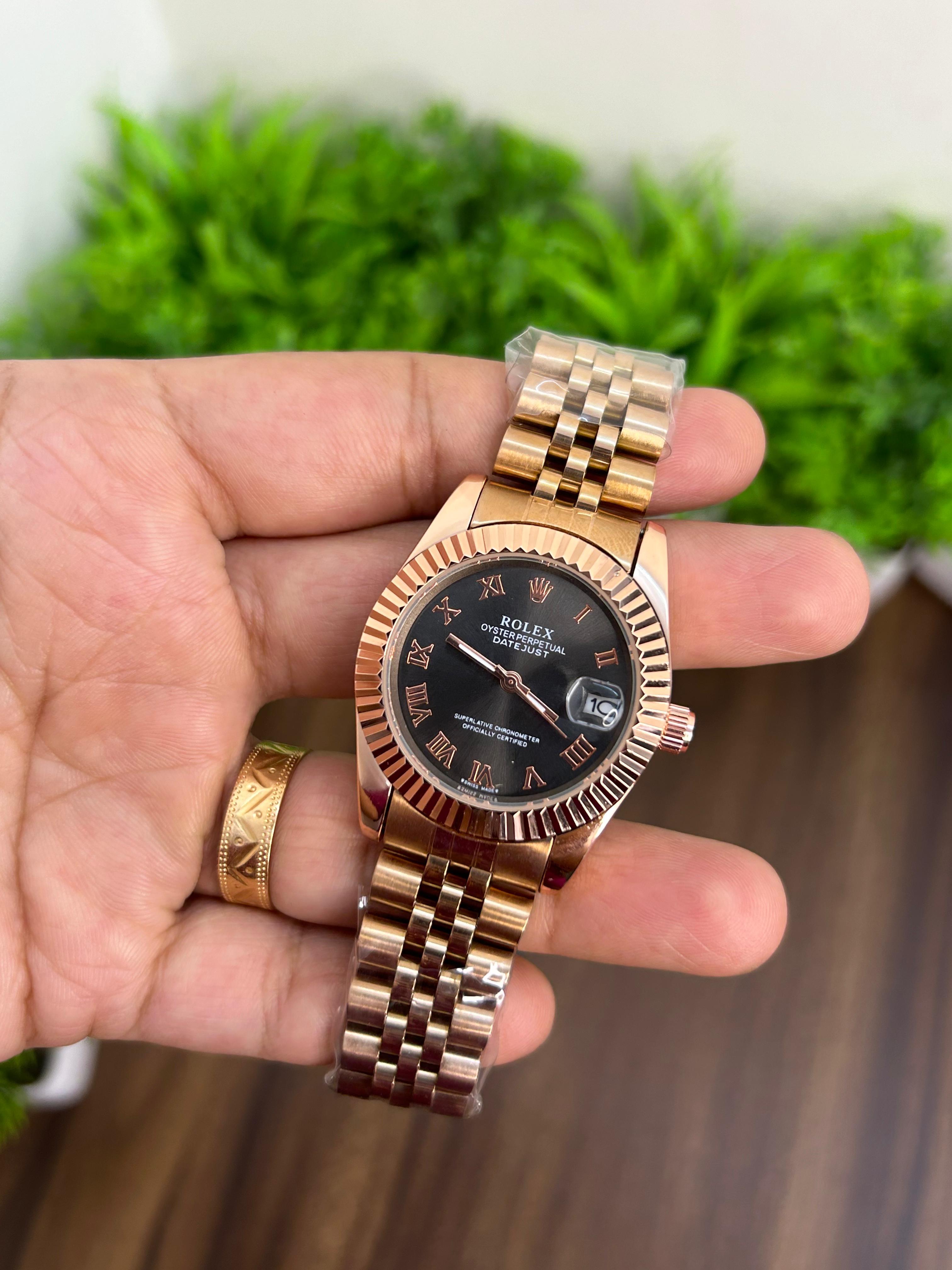 ROLEX FOR LADIES, ROSE GOLD WITH BLACK DIAL