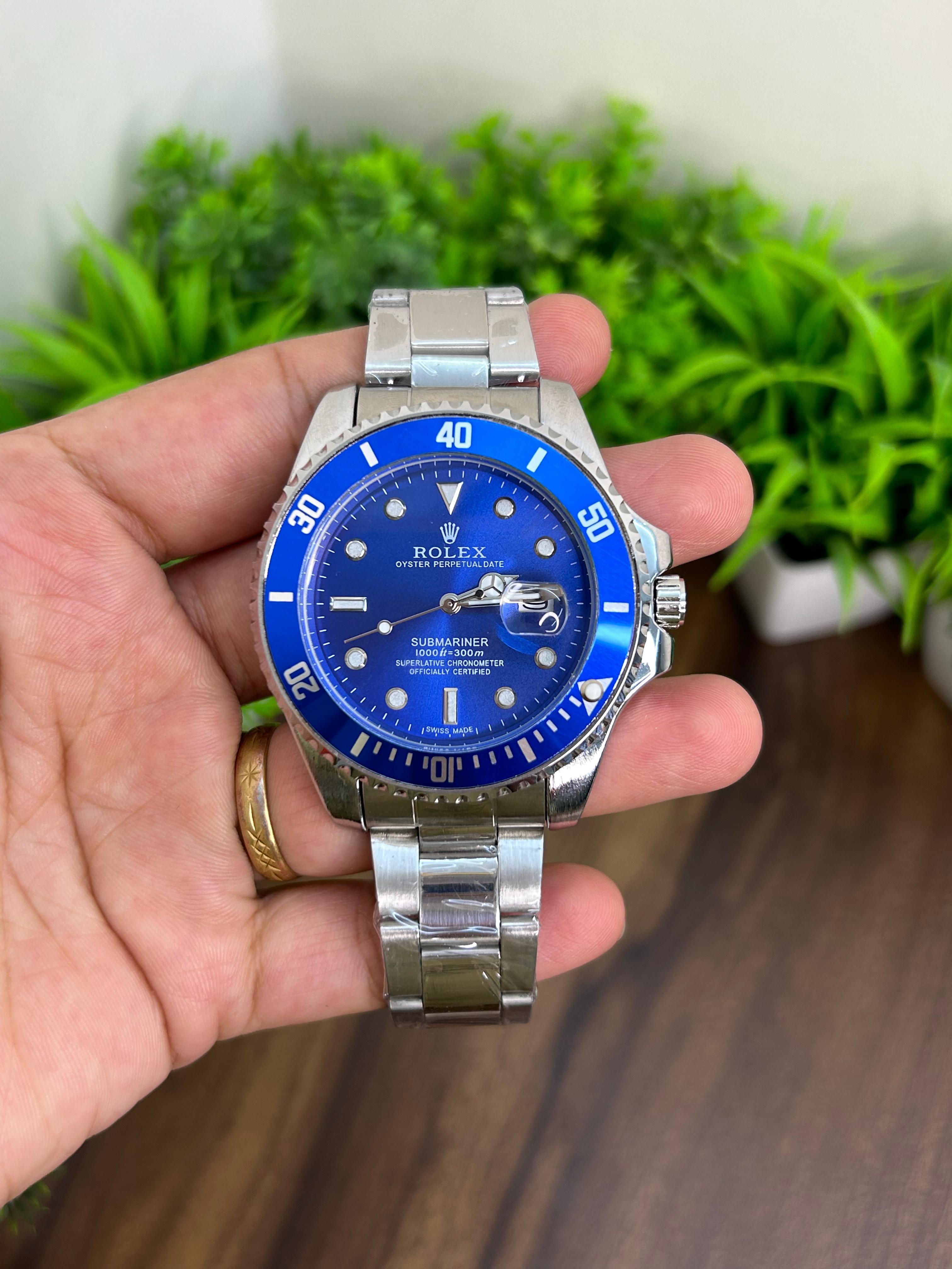 ROLEX SUBMARINER BLUE WITH SILVER CHAIN