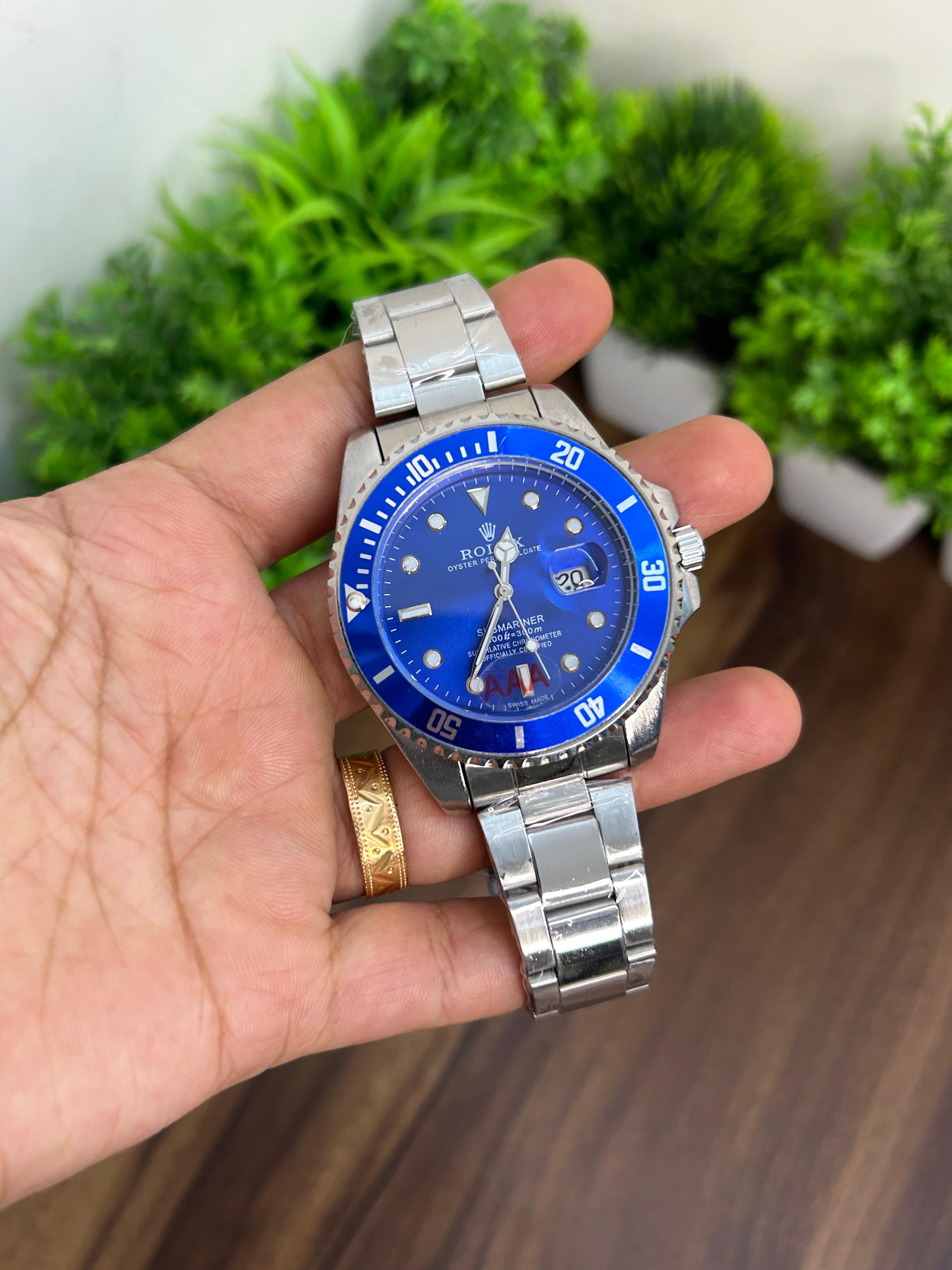 ROLEX SUBMARINER BLUE WITH SILVER CHAIN