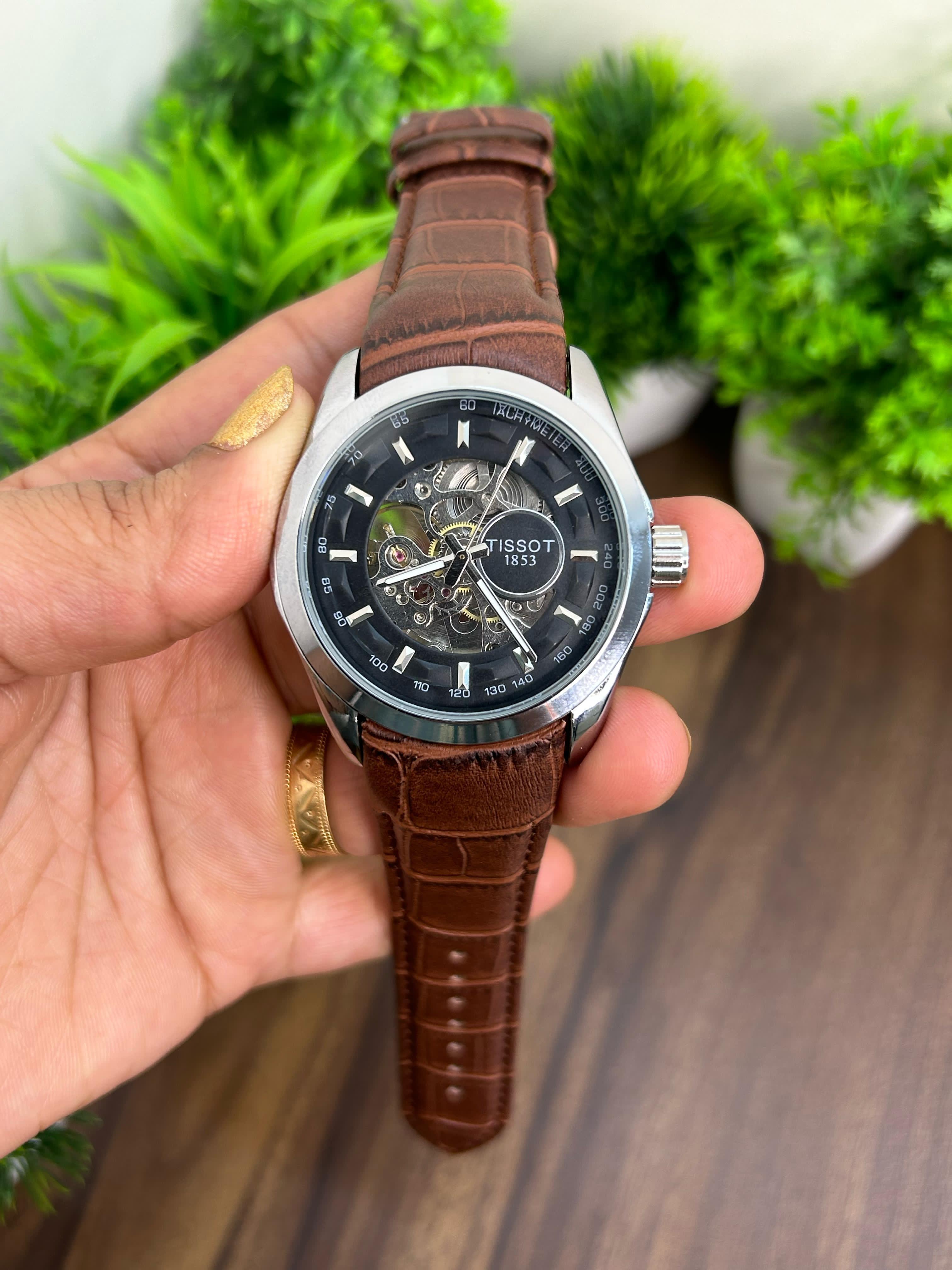 TISSOT AUTOMATIC, SILVER WITH BROWN STRAP