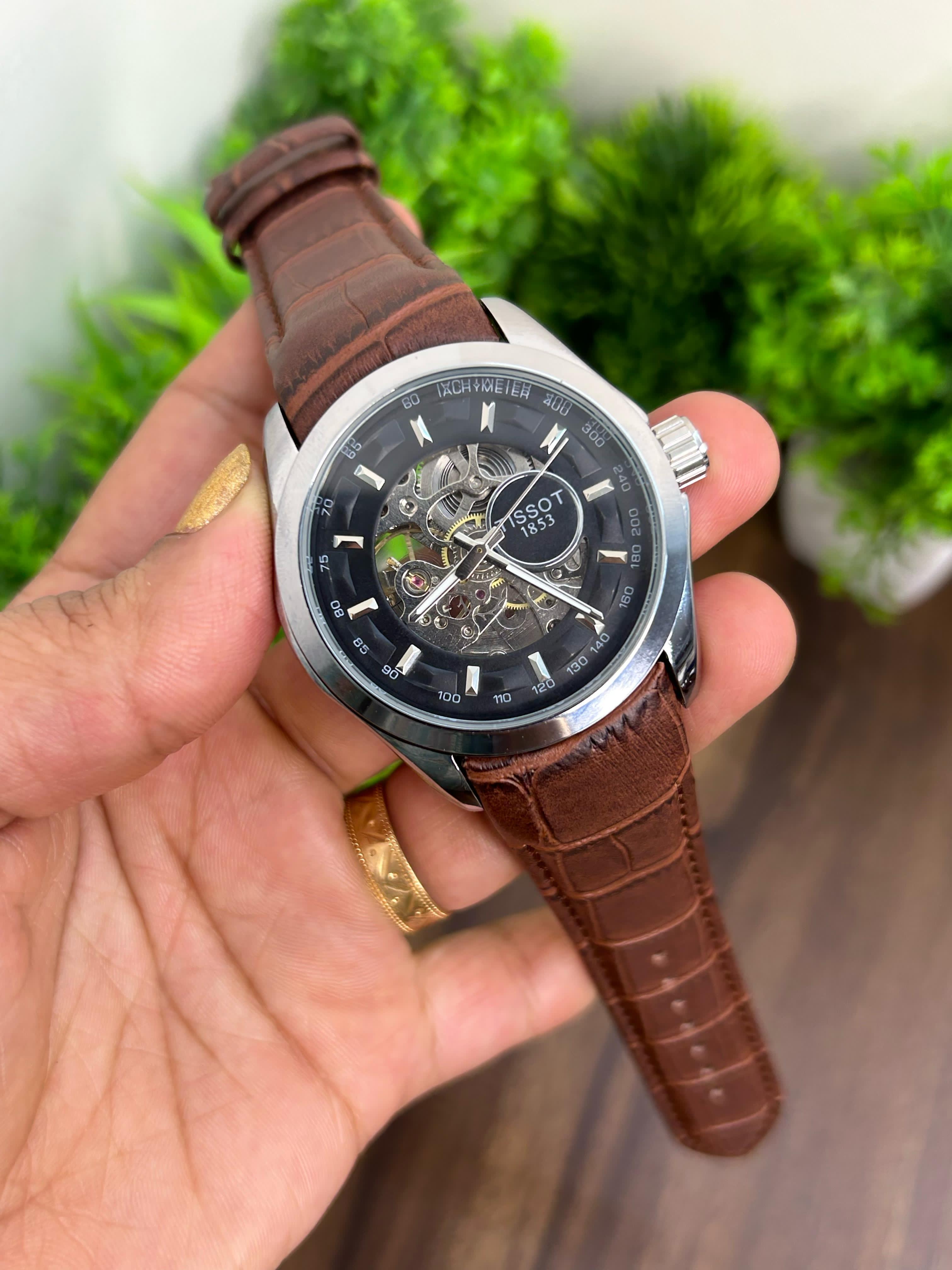 TISSOT AUTOMATIC, SILVER WITH BROWN STRAP