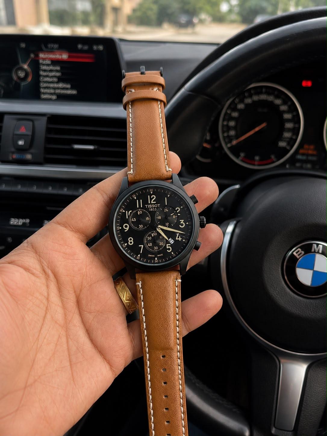 TISSOT CHRONO BLACK DIAL WITH BROWN STRAP