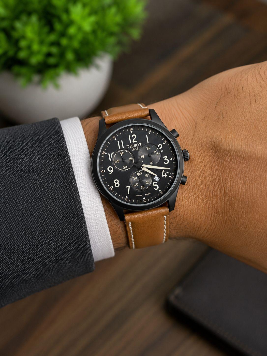 TISSOT CHRONO BLACK DIAL WITH BROWN STRAP