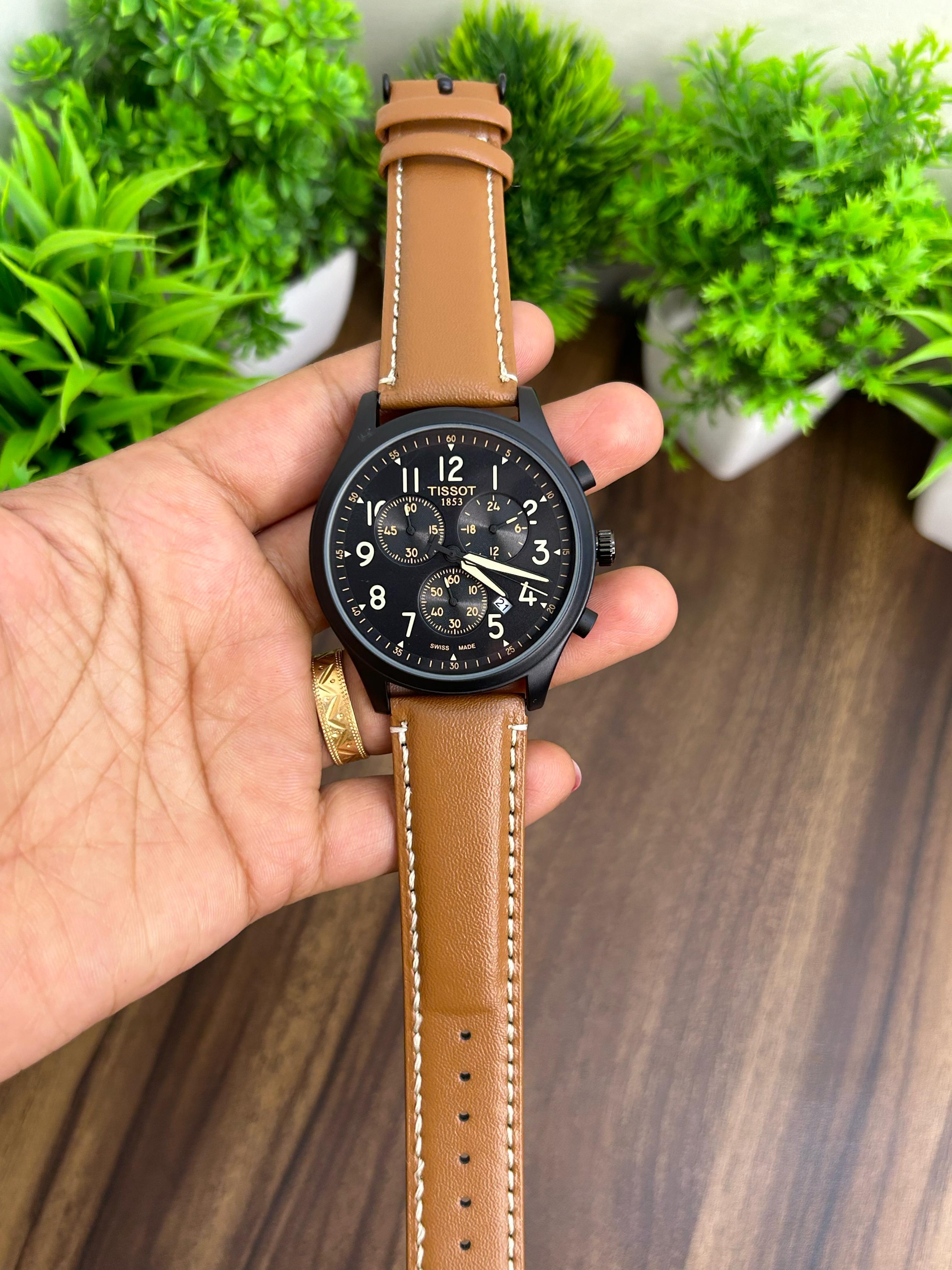 TISSOT CHRONO BLACK DIAL WITH BROWN STRAP