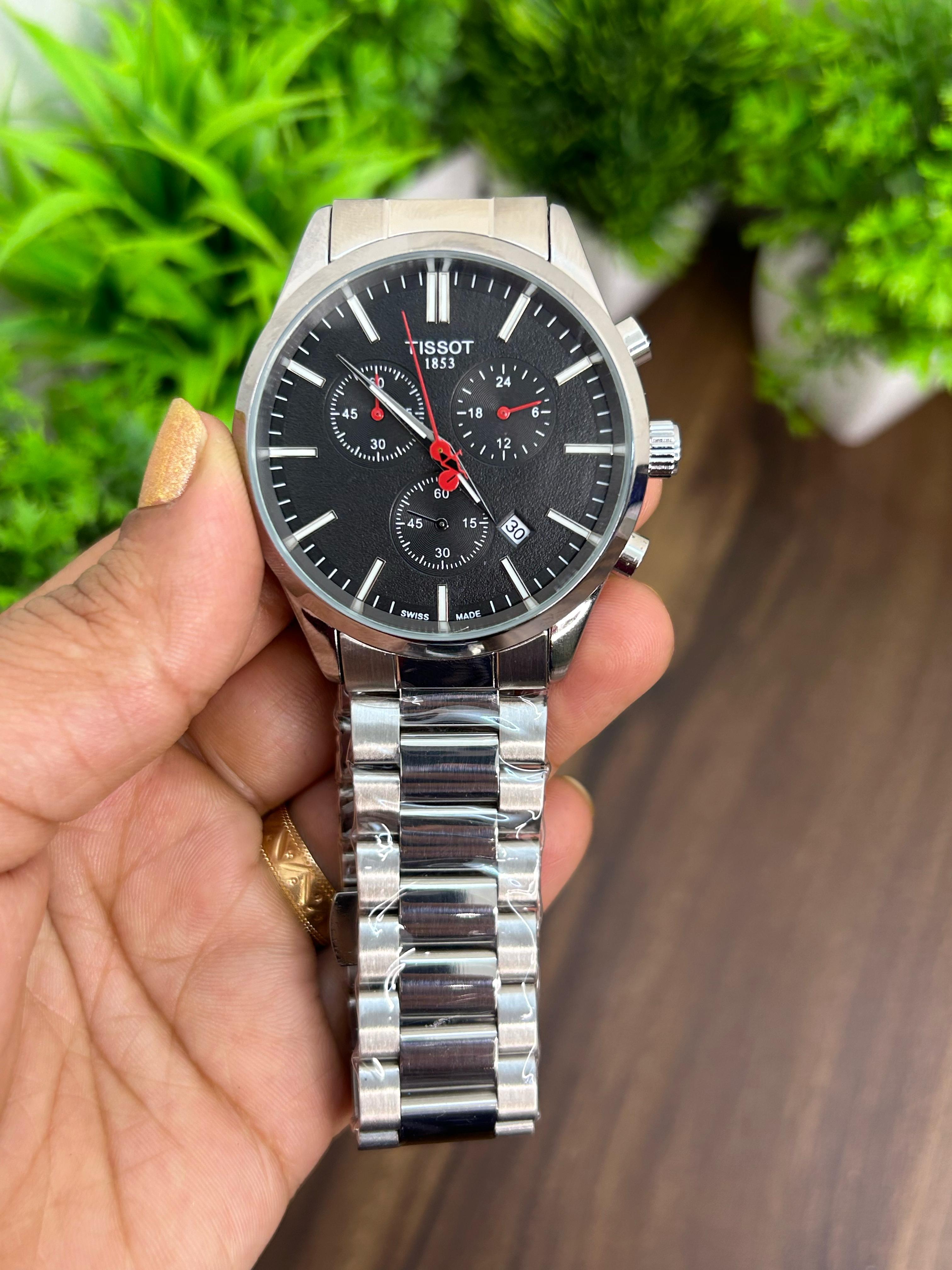 TISSOT QUARTZ, BLACK WITH SILVER STRAP