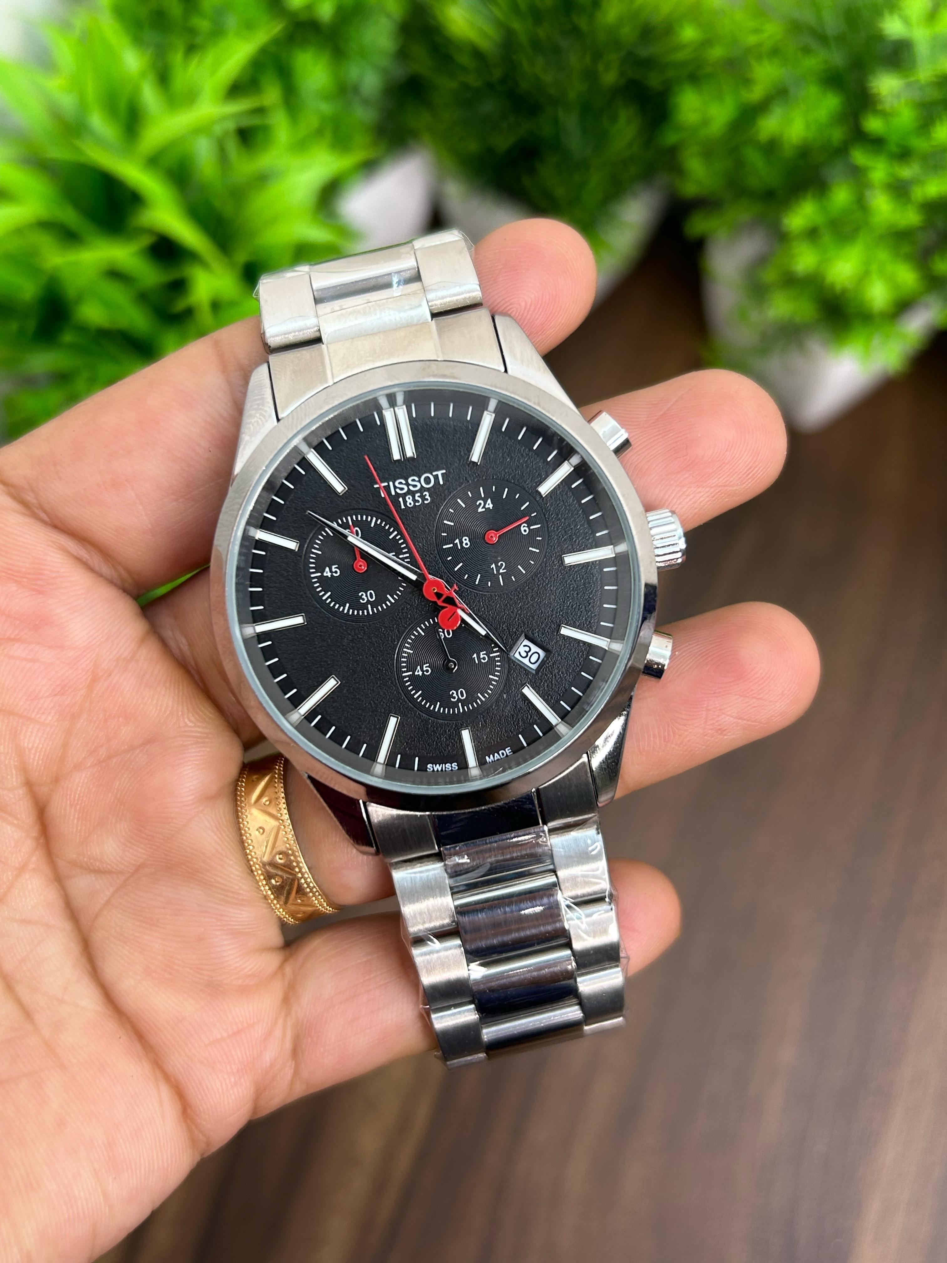 TISSOT QUARTZ, BLACK WITH SILVER STRAP
