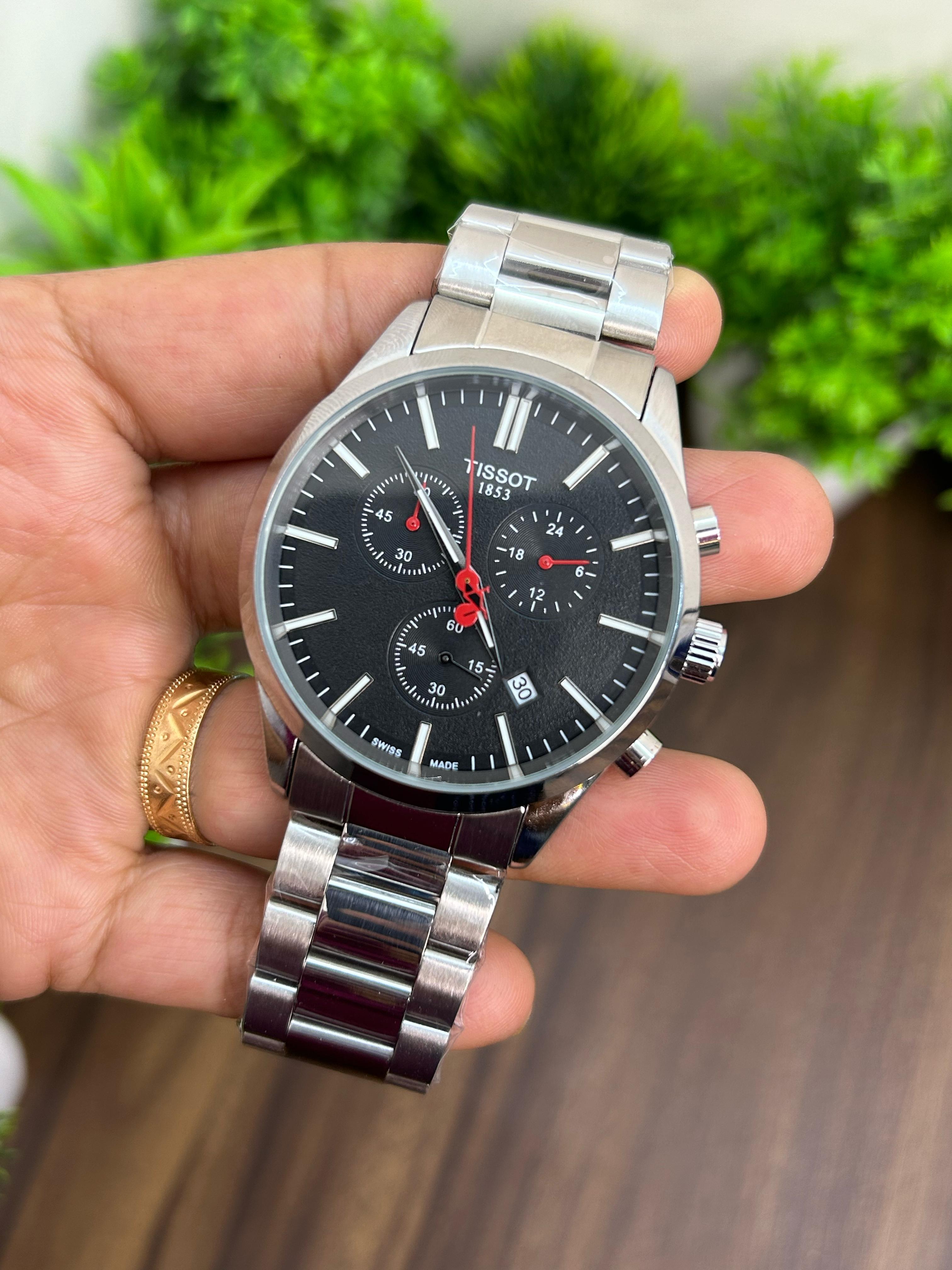 TISSOT QUARTZ, BLACK WITH SILVER STRAP
