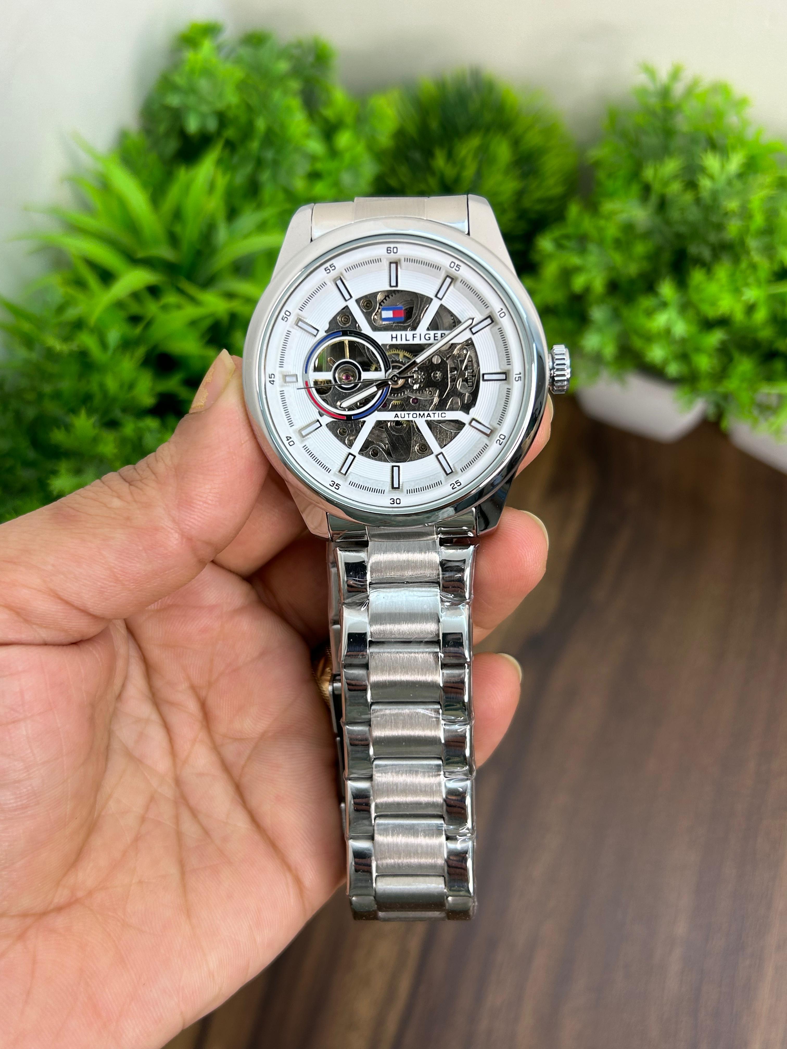TOMMY HILFIGER AUTOMATIC SILVER WITH WHITE DIAL